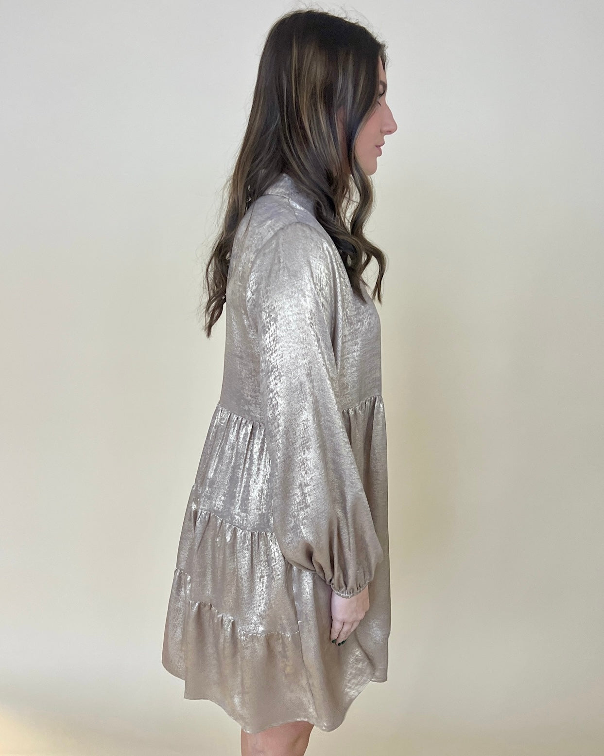 Wonderful Time Taupe Metallic Dress-Shop-Womens-Boutique-Clothing