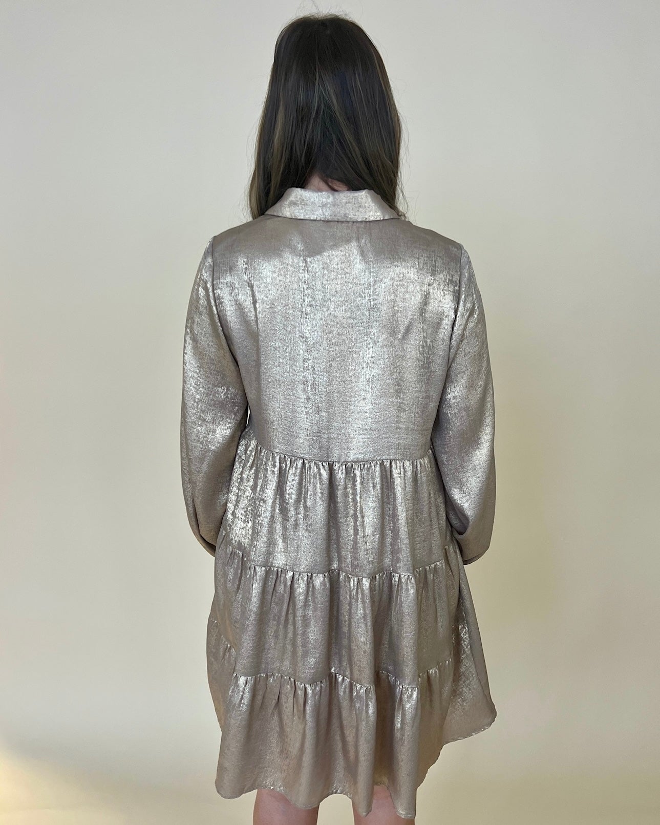 Wonderful Time Taupe Metallic Dress-Shop-Womens-Boutique-Clothing