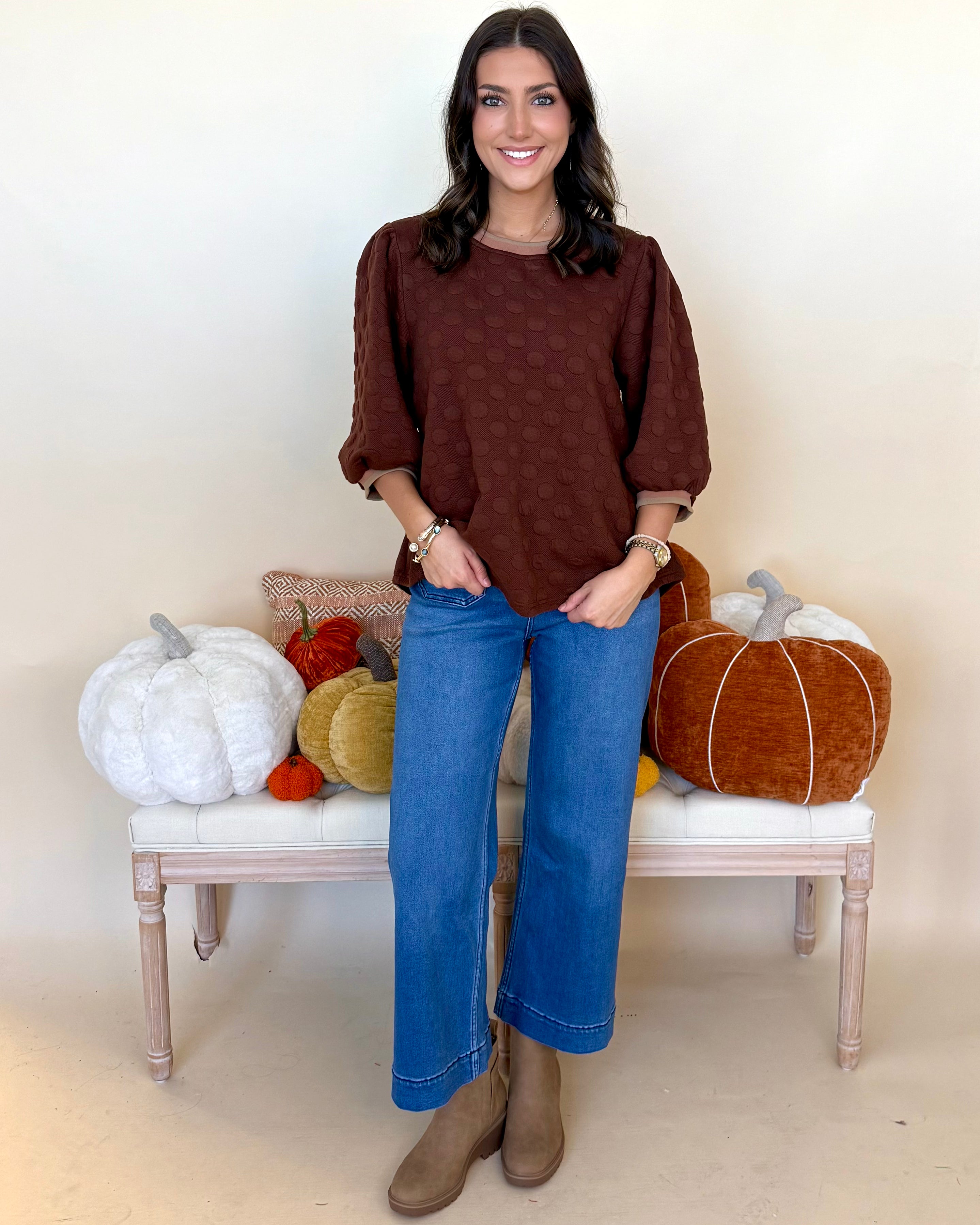 Keep Watching Brown Embossed Stripe Top-Shop-Womens-Boutique-Clothing