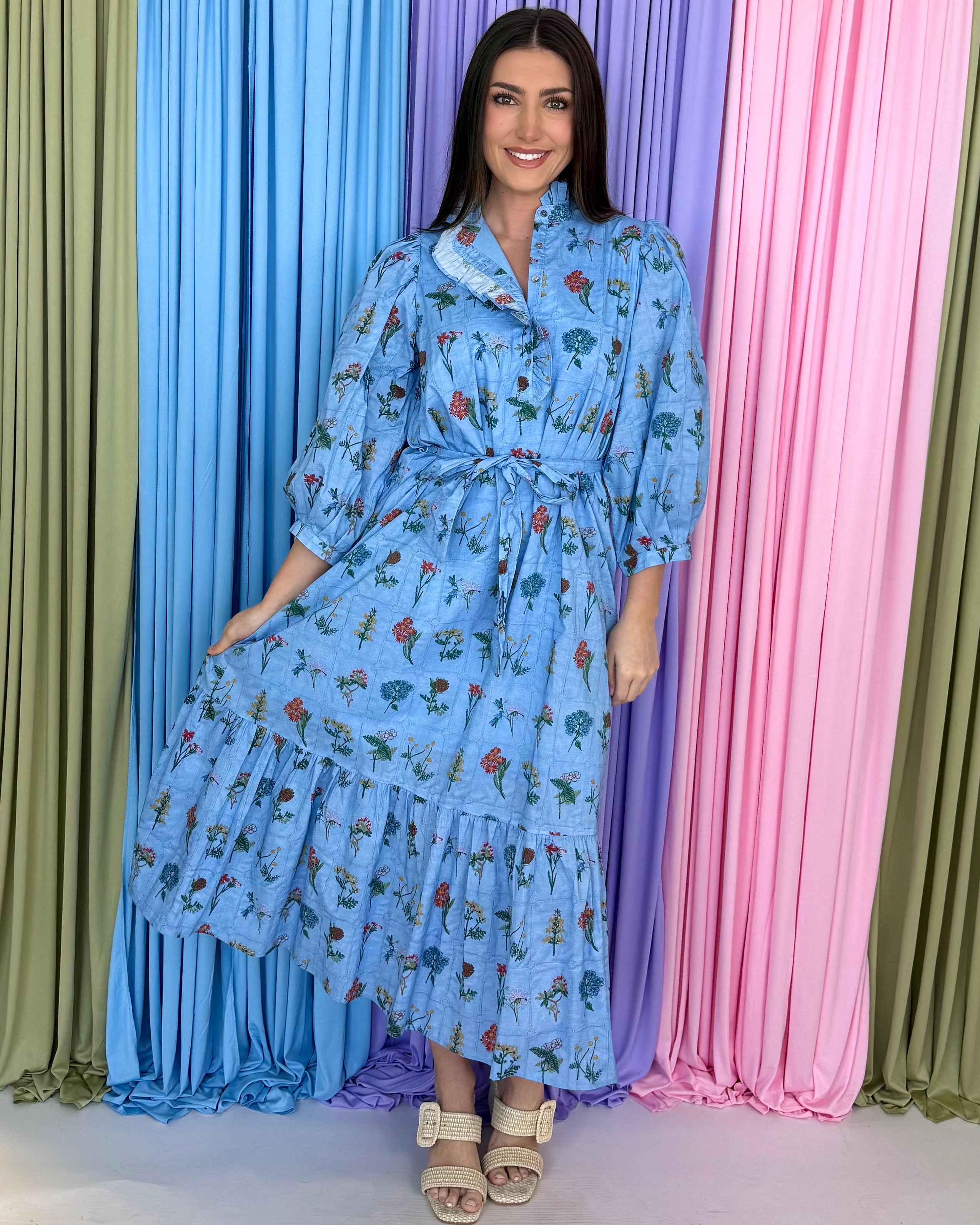 Willow Grace Chambray Floral Midi Dress-Shop-Womens-Boutique-Clothing