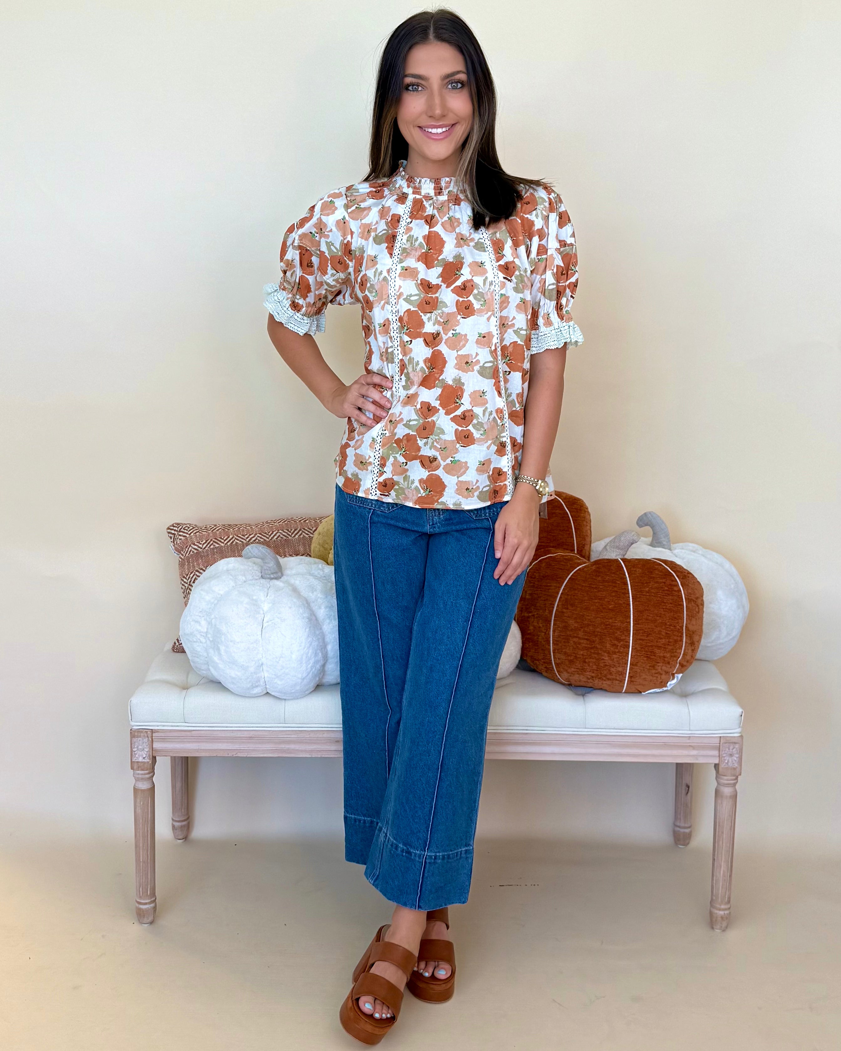 Fond Memory Rust Floral Ruffle Top-Shop-Womens-Boutique-Clothing