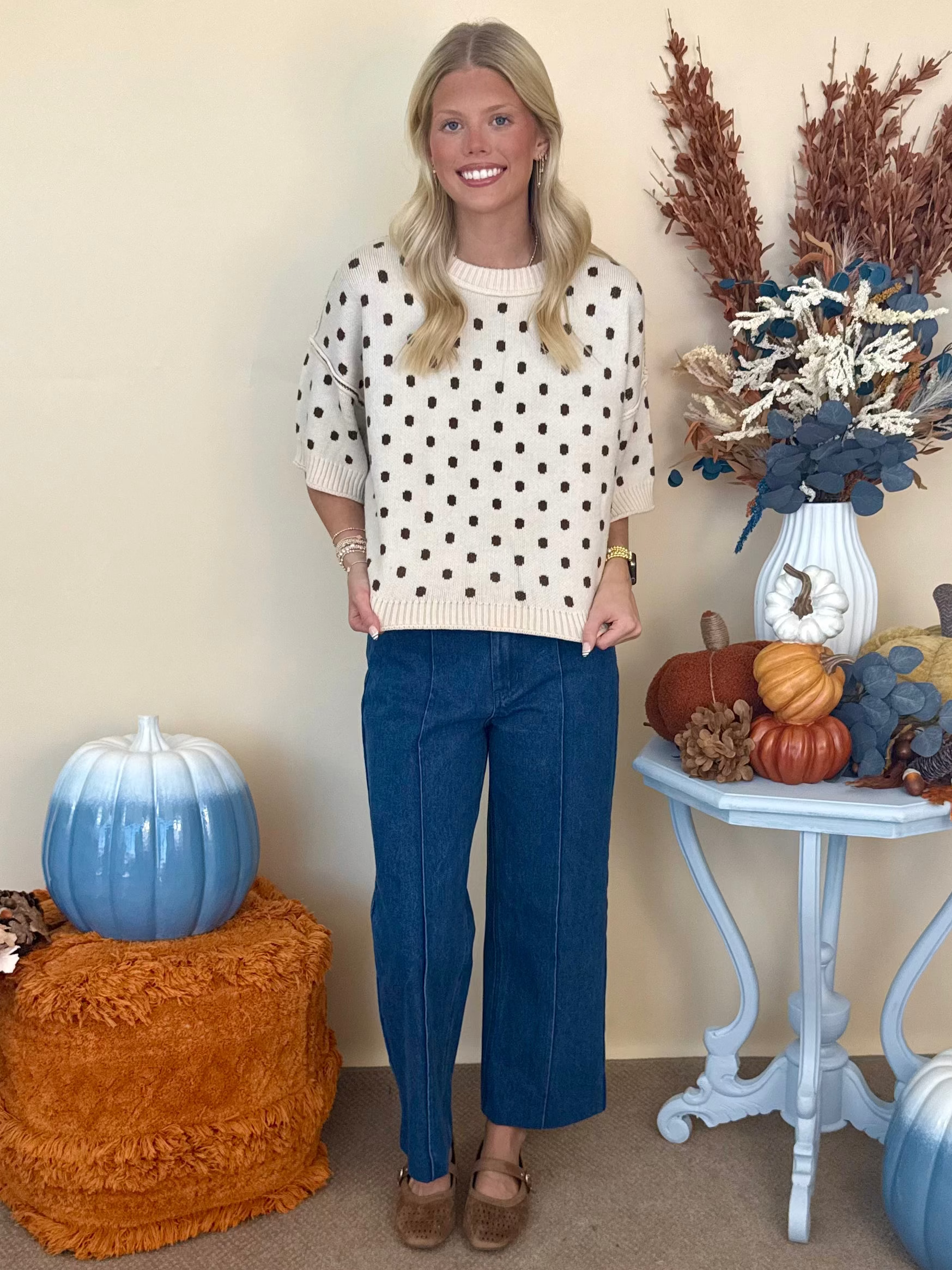 Morning Light Ecru Polka Dot Sweater