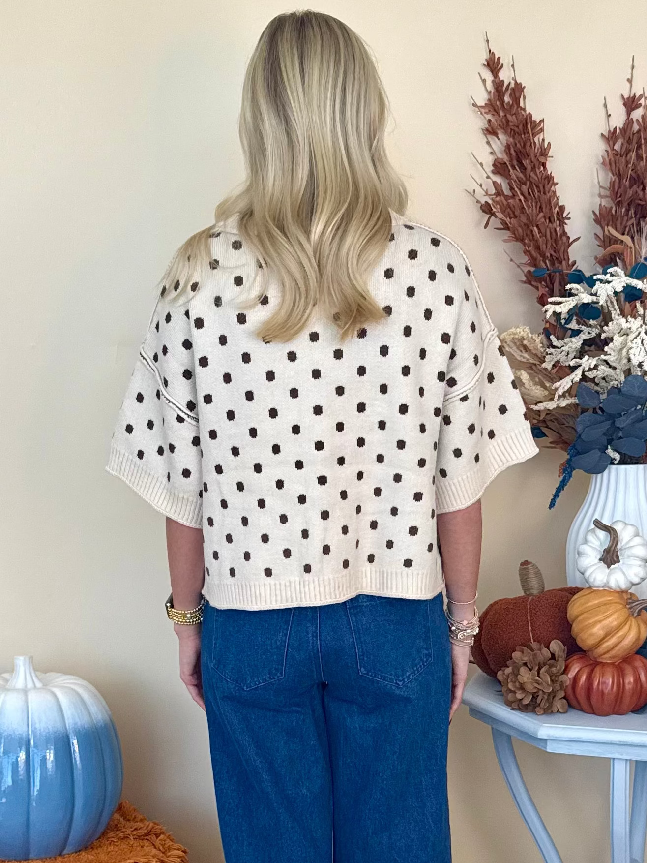 Morning Light Ecru Polka Dot Sweater