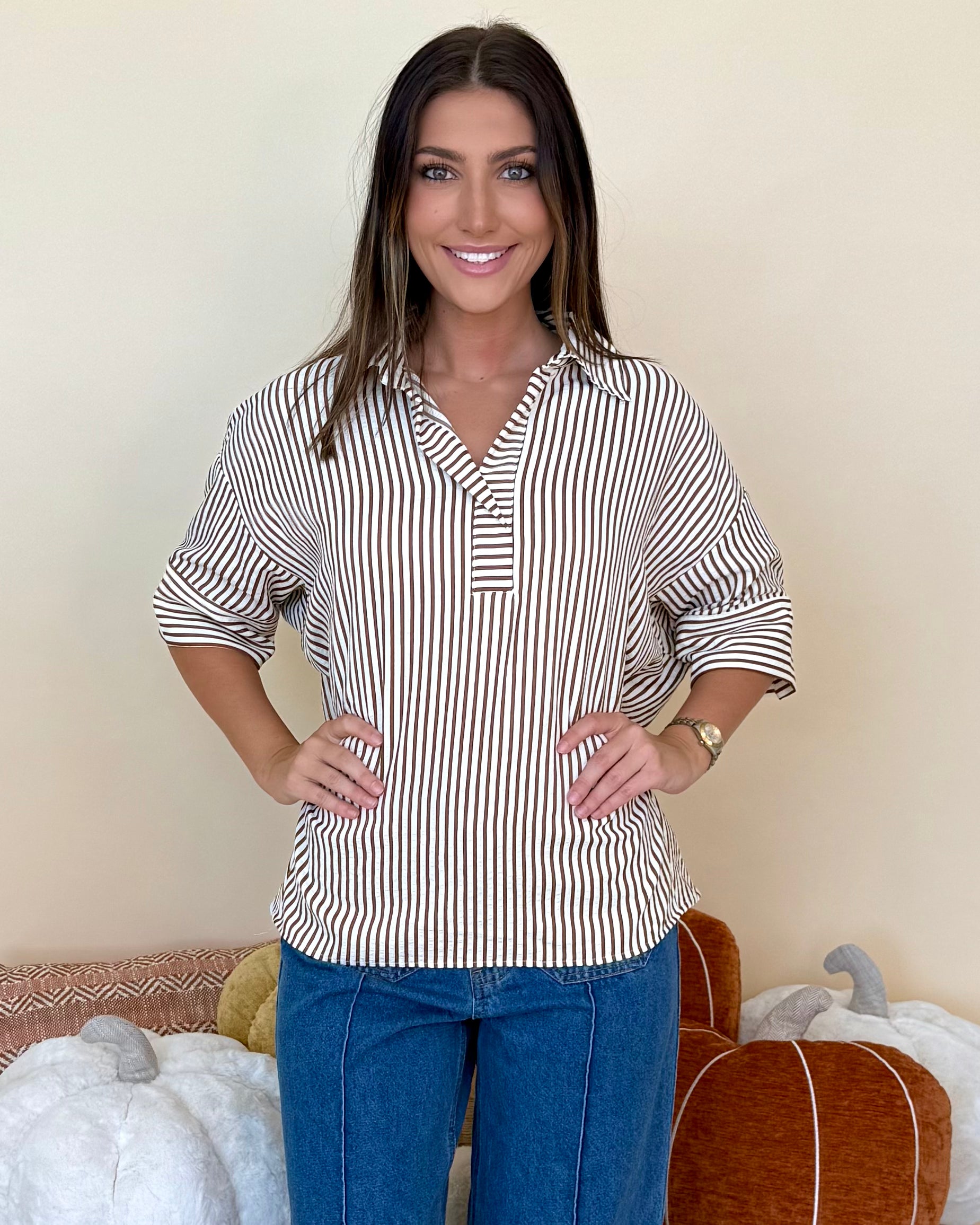 Staying True Brown Oversized Striped Top-Shop-Womens-Boutique-Clothing