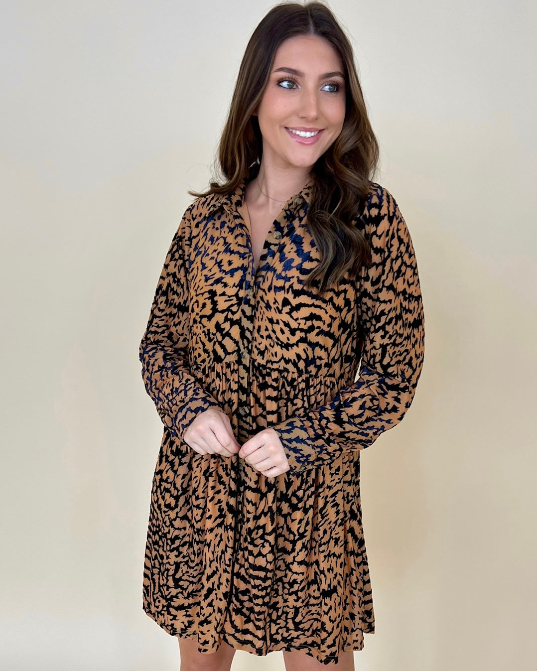 Fall For You Taupe Animal Velvet Dress-Shop-Womens-Boutique-Clothing