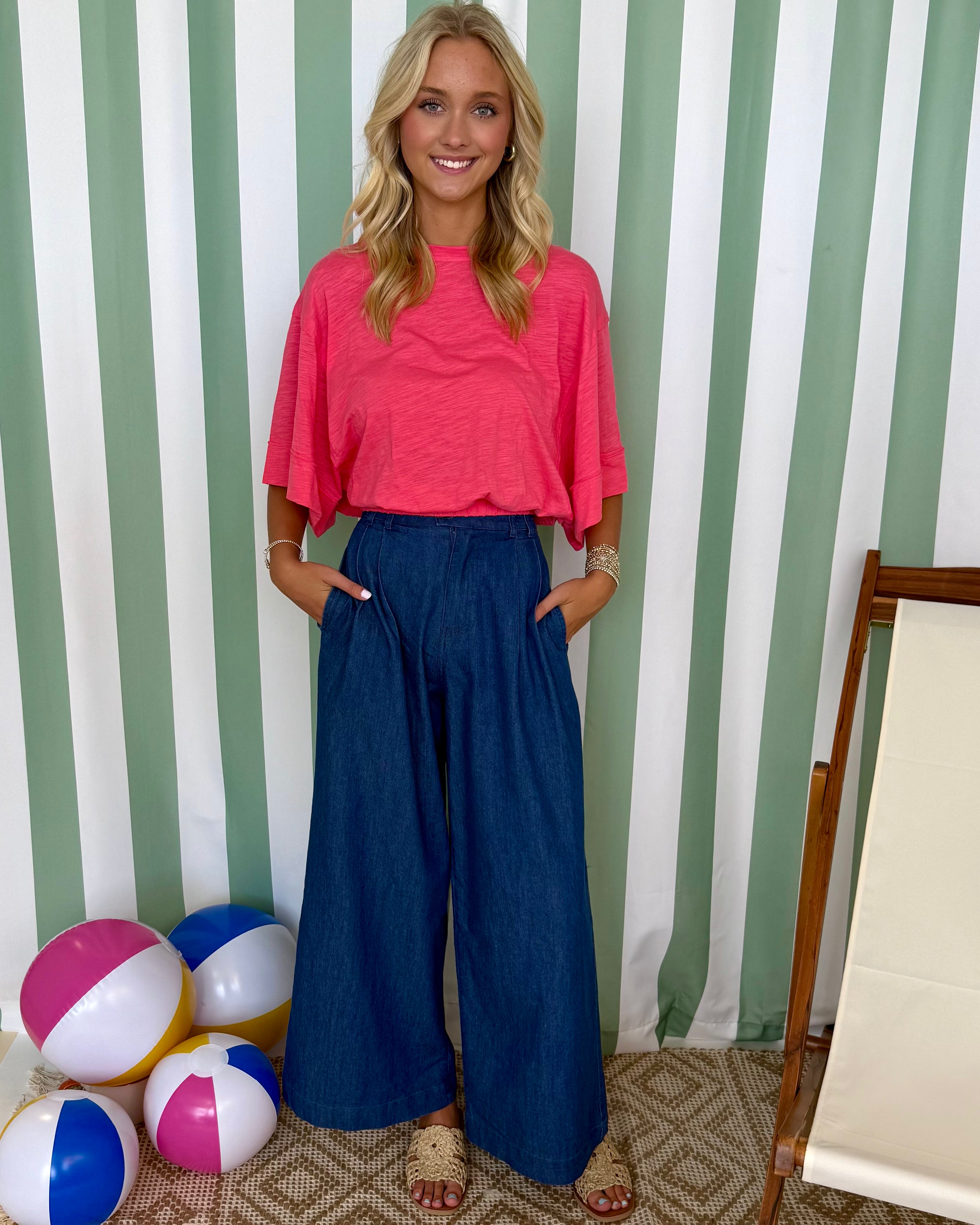 Take A Stroll Chambray Pleated Wide Leg Pants-Shop-Womens-Boutique-Clothing
