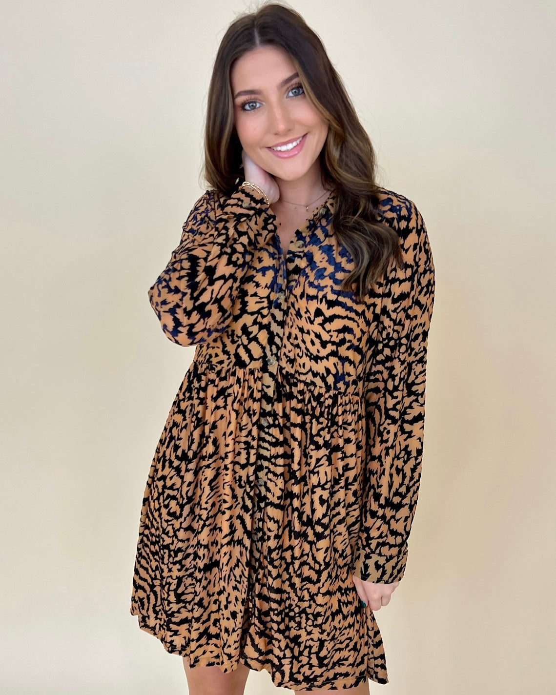 Fall For You Taupe Animal Velvet Dress-Shop-Womens-Boutique-Clothing