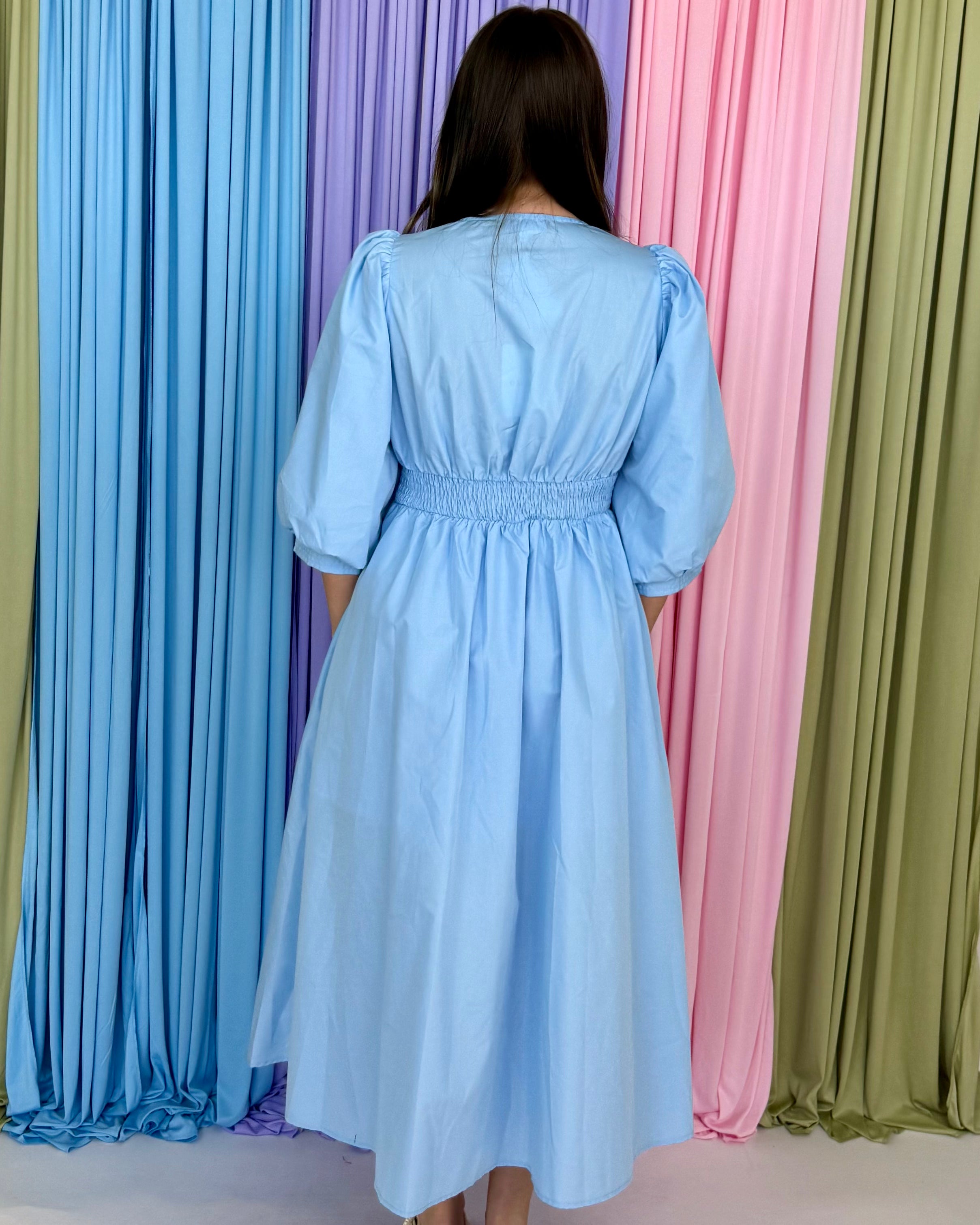 Coastal Charm Lt Blue Midi Dress-Shop-Womens-Boutique-Clothing
