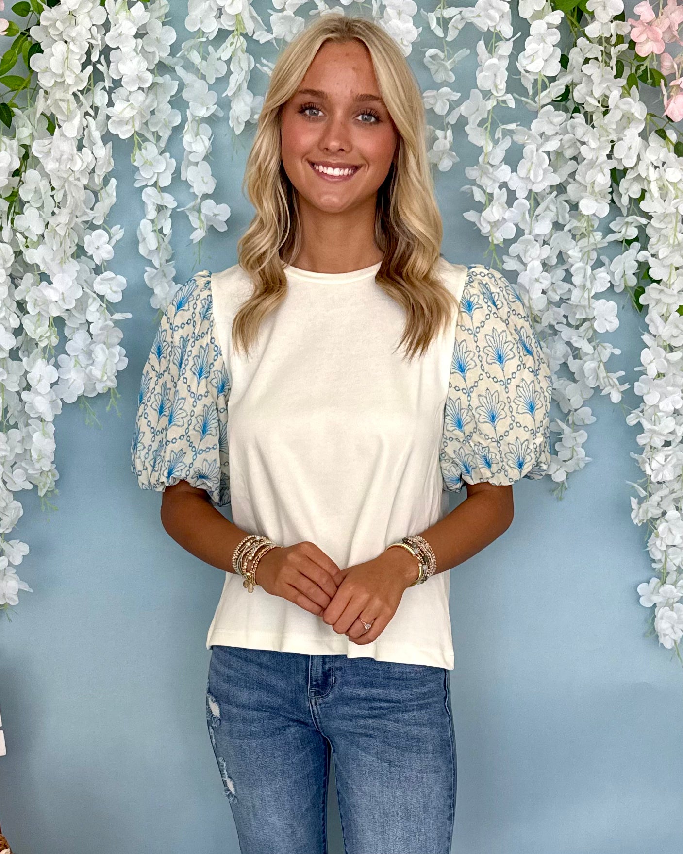Pieced Together Off White Embroidered Top-Shop-Womens-Boutique-Clothing