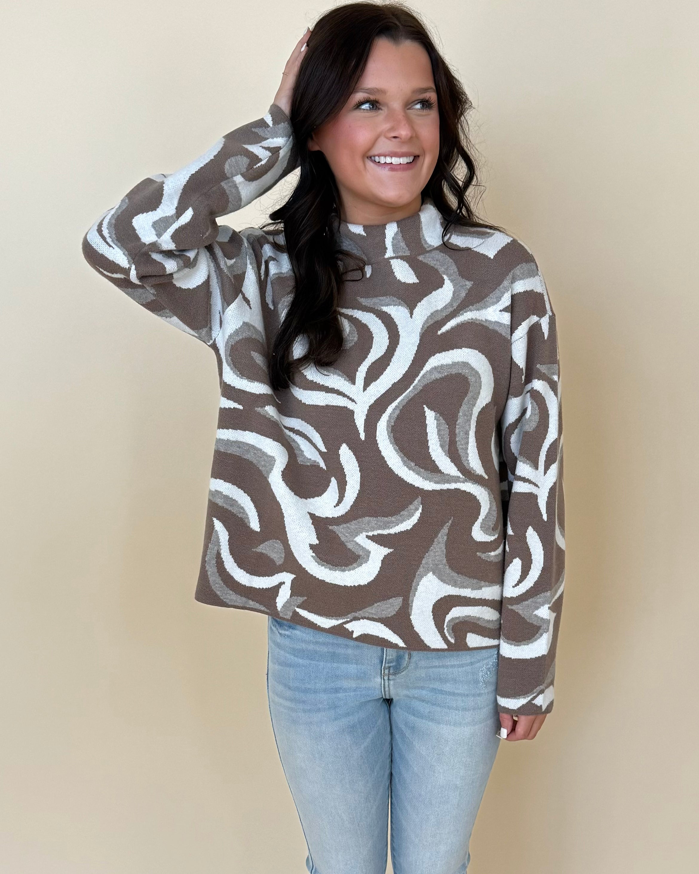 Sweet Escape Taupe Multi Marble Sweater-Shop-Womens-Boutique-Clothing