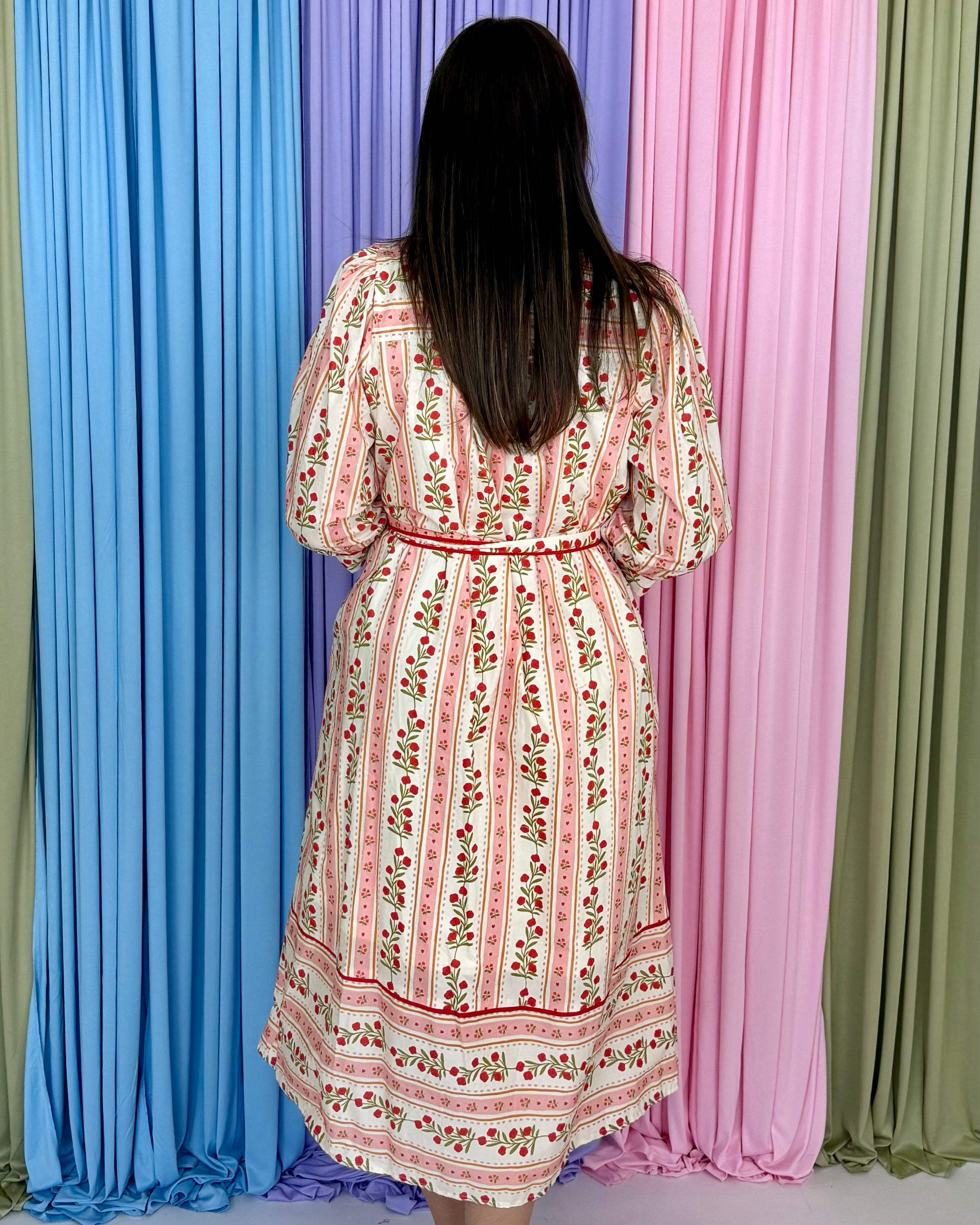 Magnolia Touch Red Floral Stripe Belted Midi Dress-Shop-Womens-Boutique-Clothing