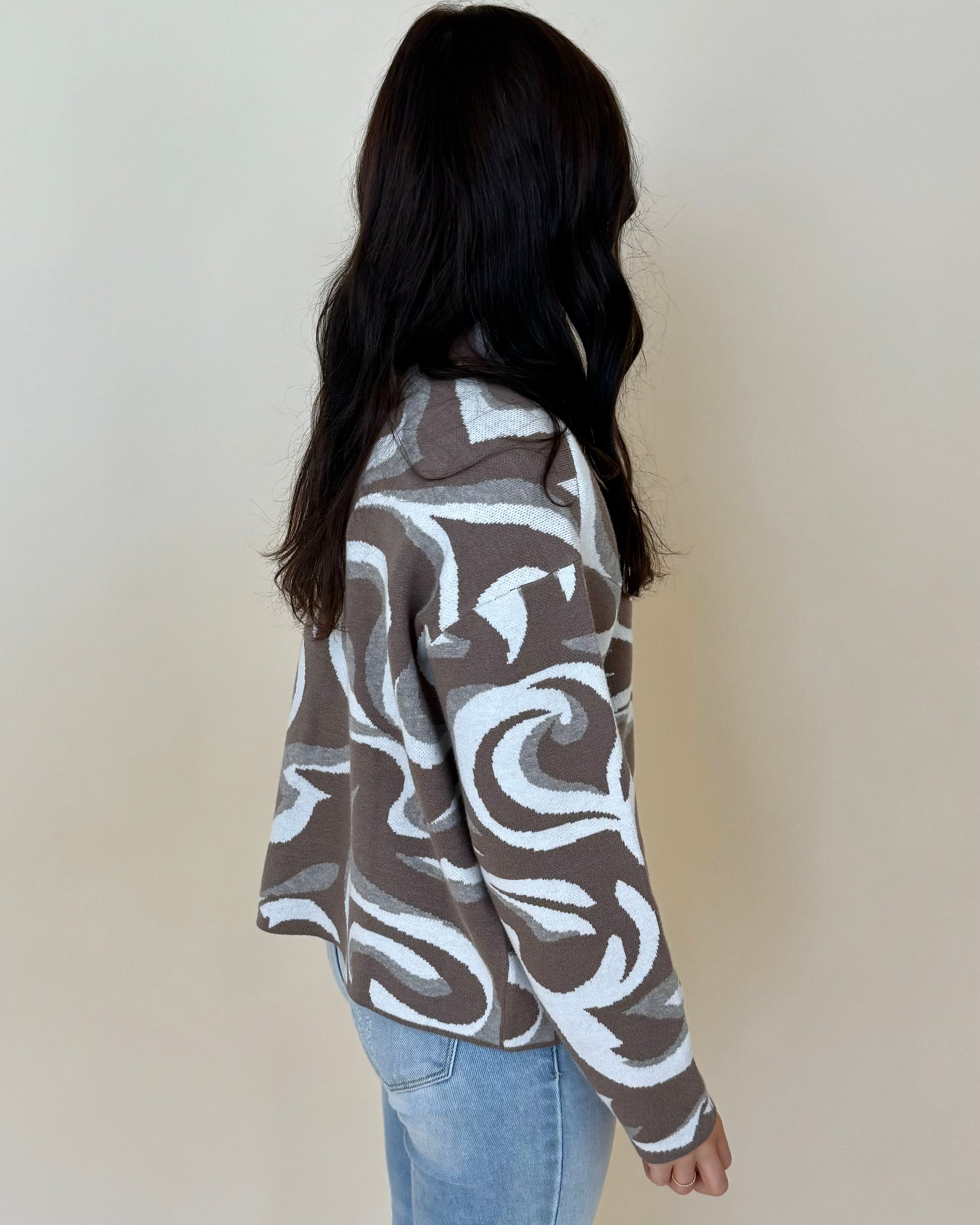 Sweet Escape Taupe Multi Marble Sweater-Shop-Womens-Boutique-Clothing