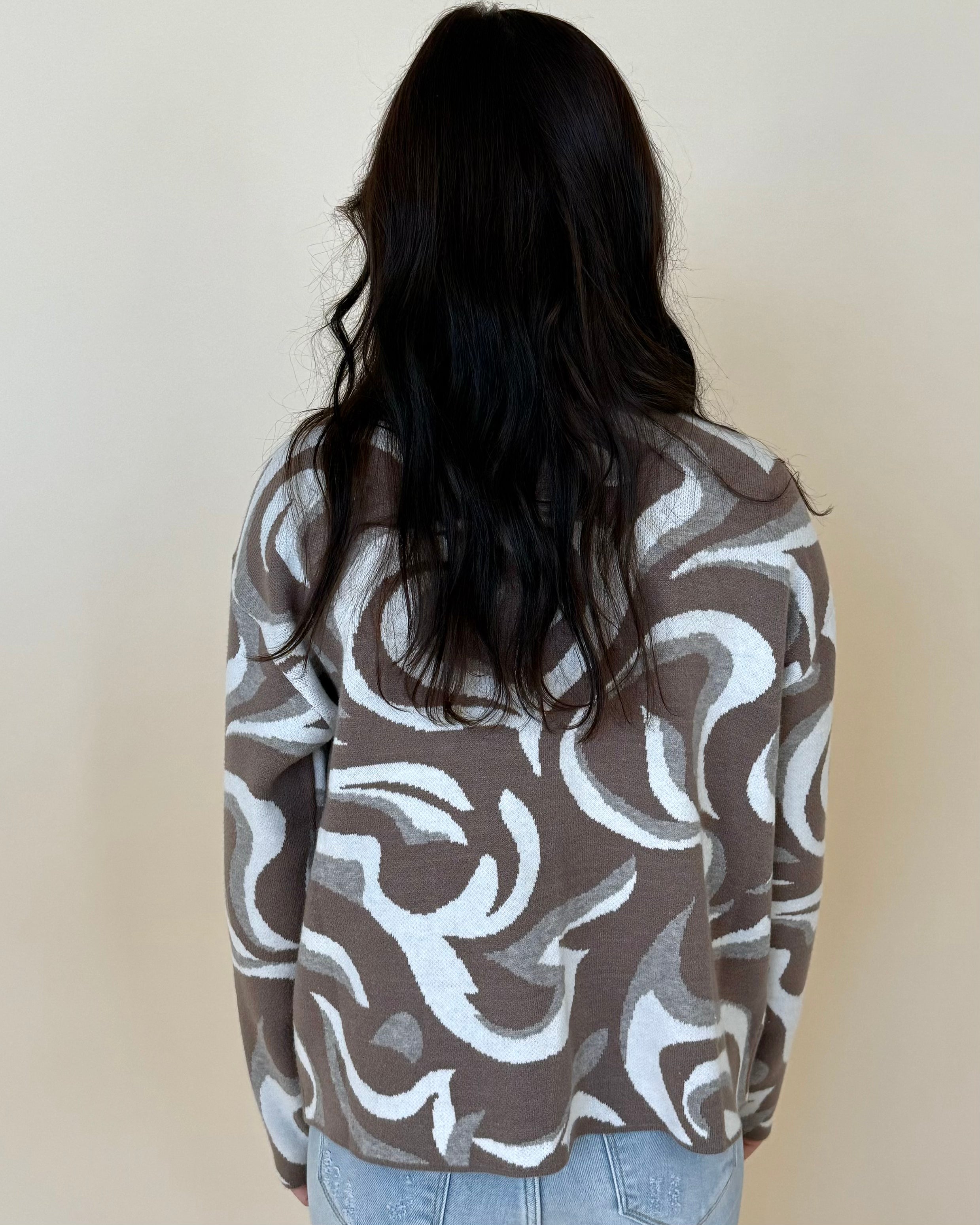 Sweet Escape Taupe Multi Marble Sweater-Shop-Womens-Boutique-Clothing