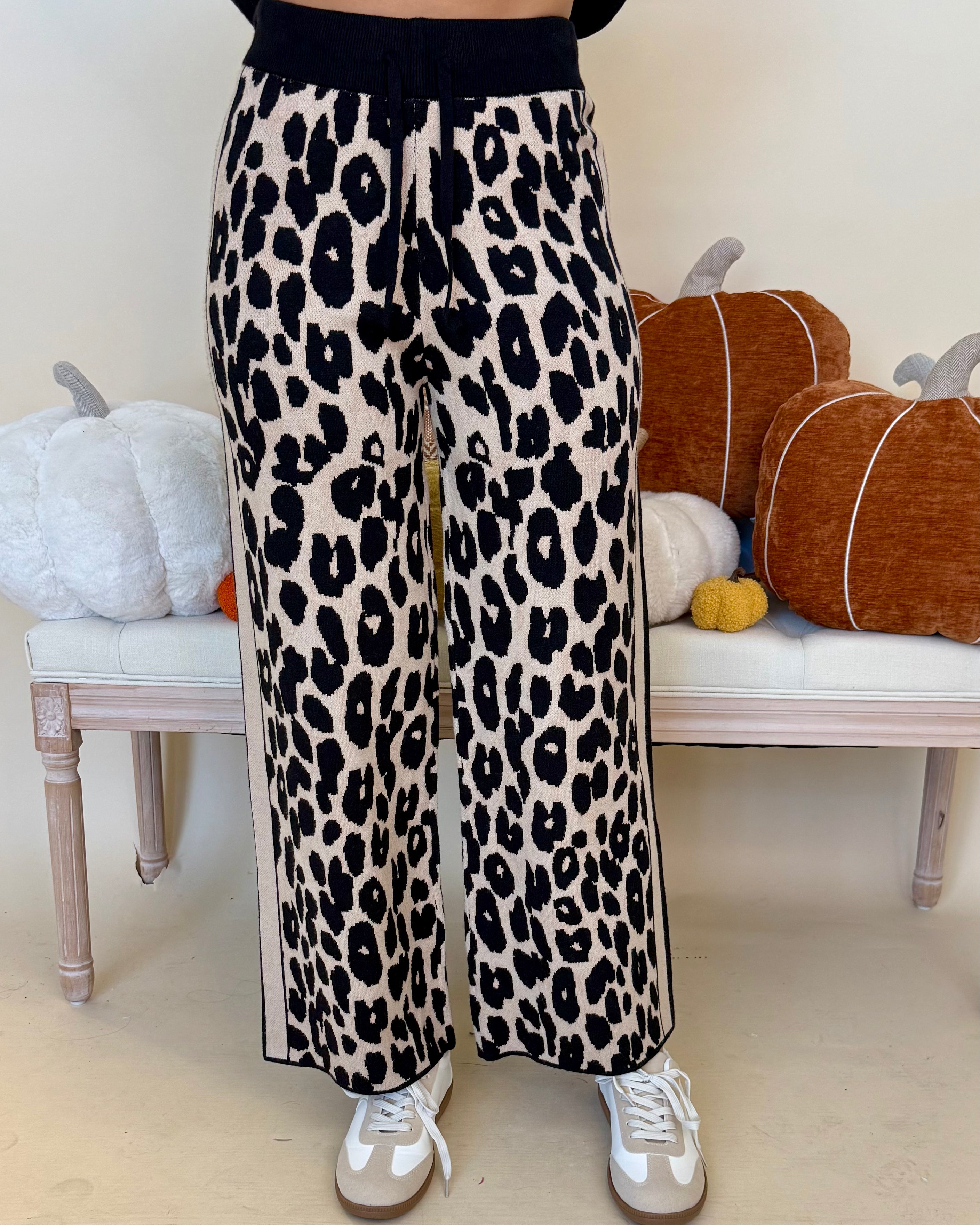 Come And Get It Black Animal Sweater Pants-Shop-Womens-Boutique-Clothing