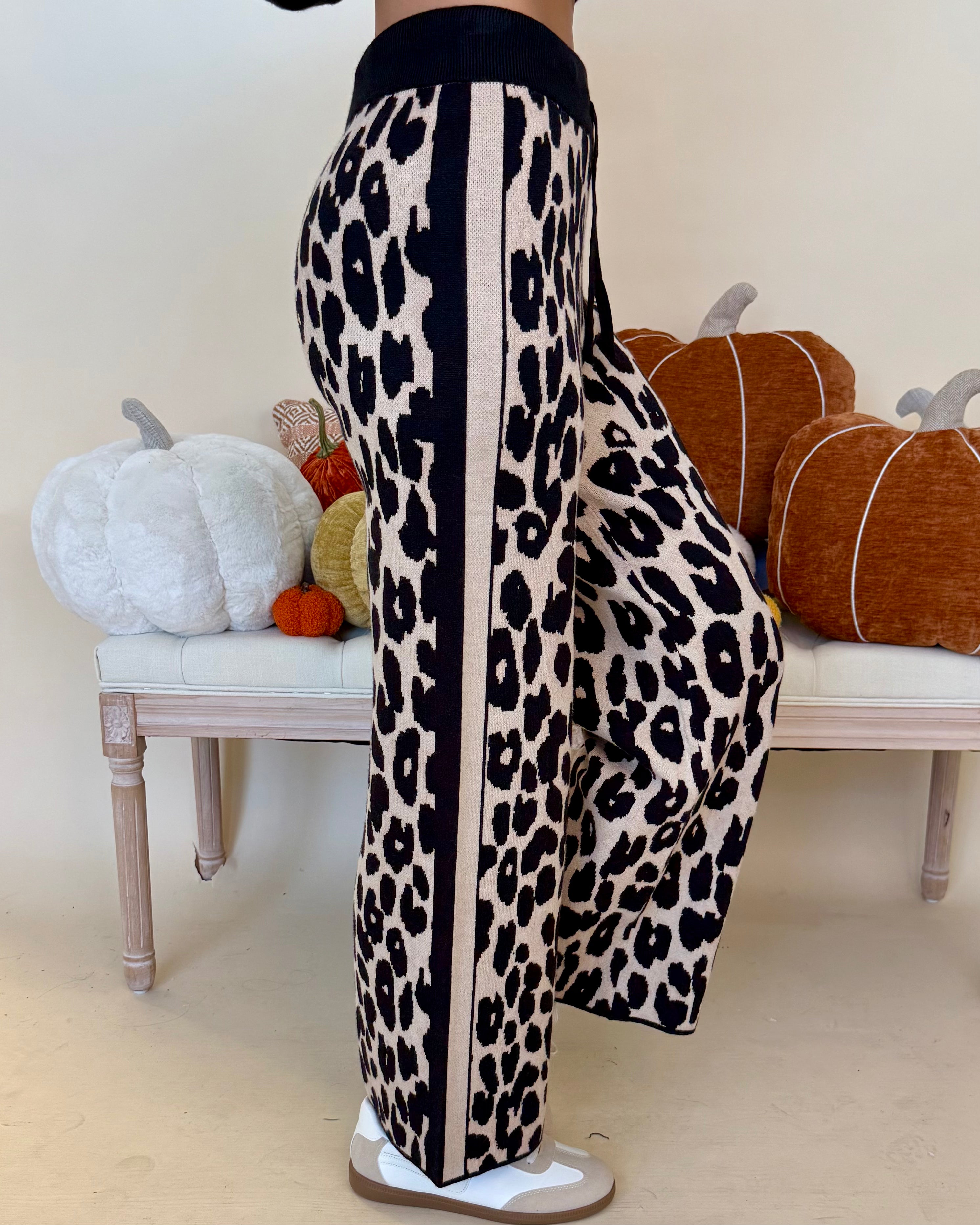 Come And Get It Black Animal Sweater Pants-Shop-Womens-Boutique-Clothing