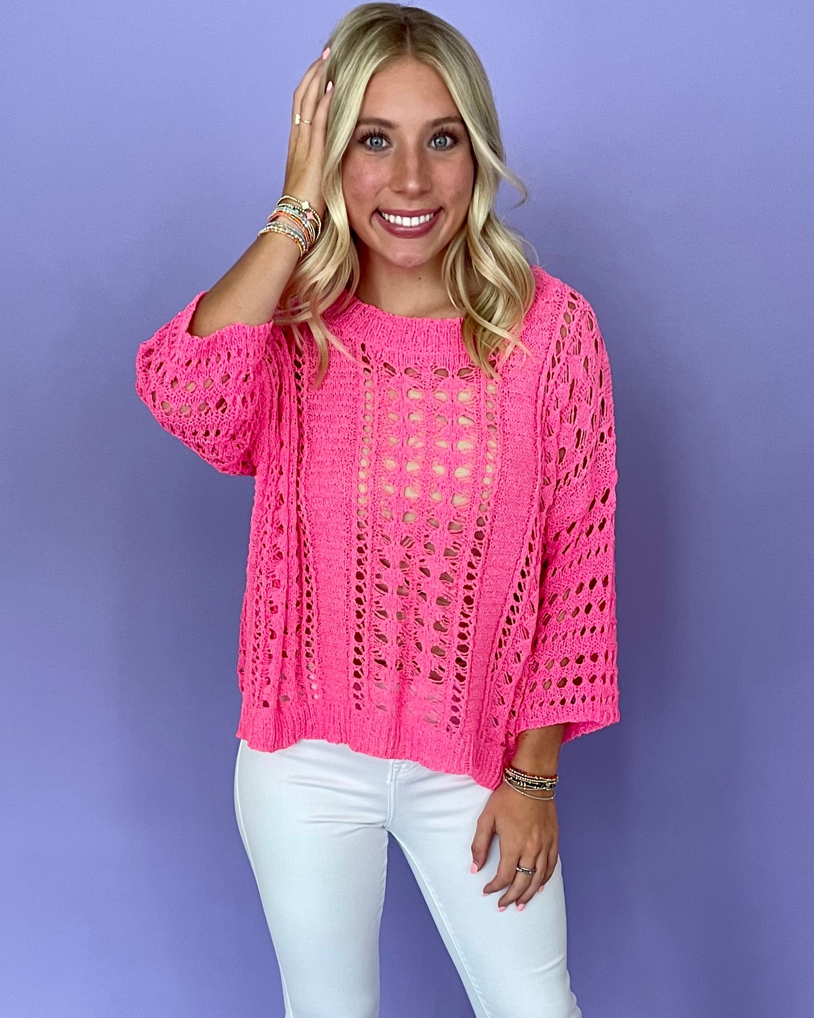 Breezy Charm Fuchsia Crochet Top-Shop-Womens-Boutique-Clothing