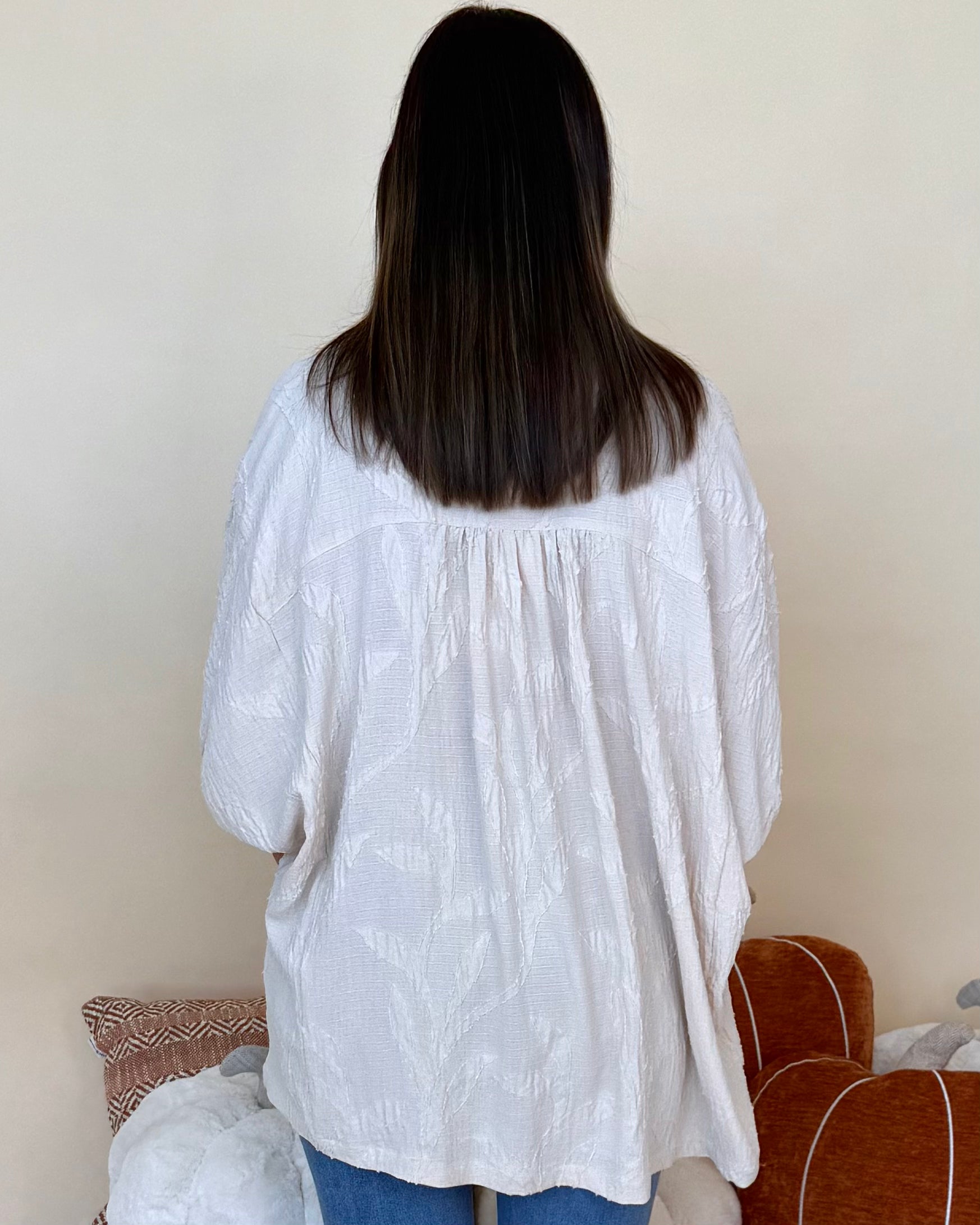 Softly Spoken Champagne Jacquard Leaf Top-Shop-Womens-Boutique-Clothing