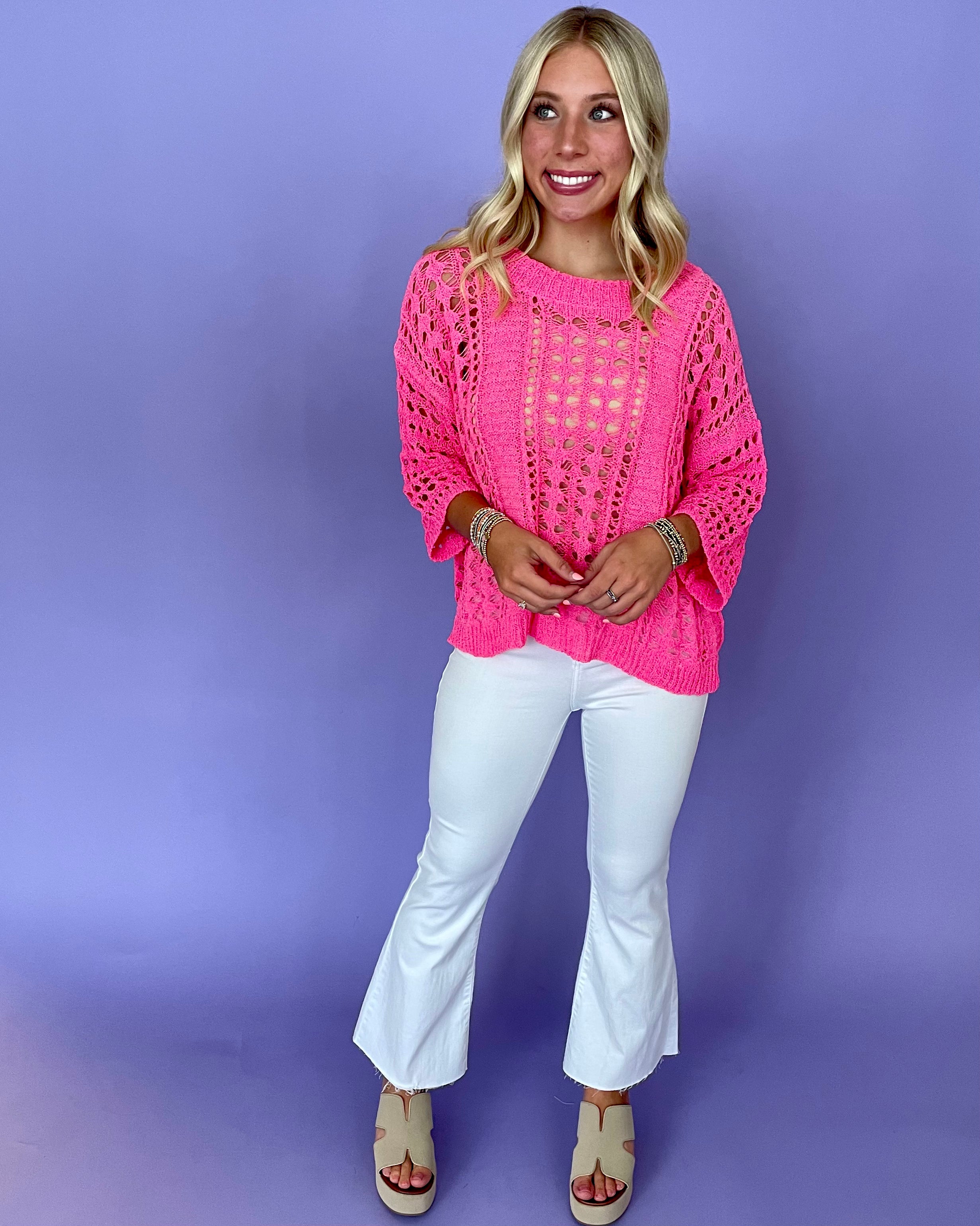 Breezy Charm Fuchsia Crochet Top-Shop-Womens-Boutique-Clothing