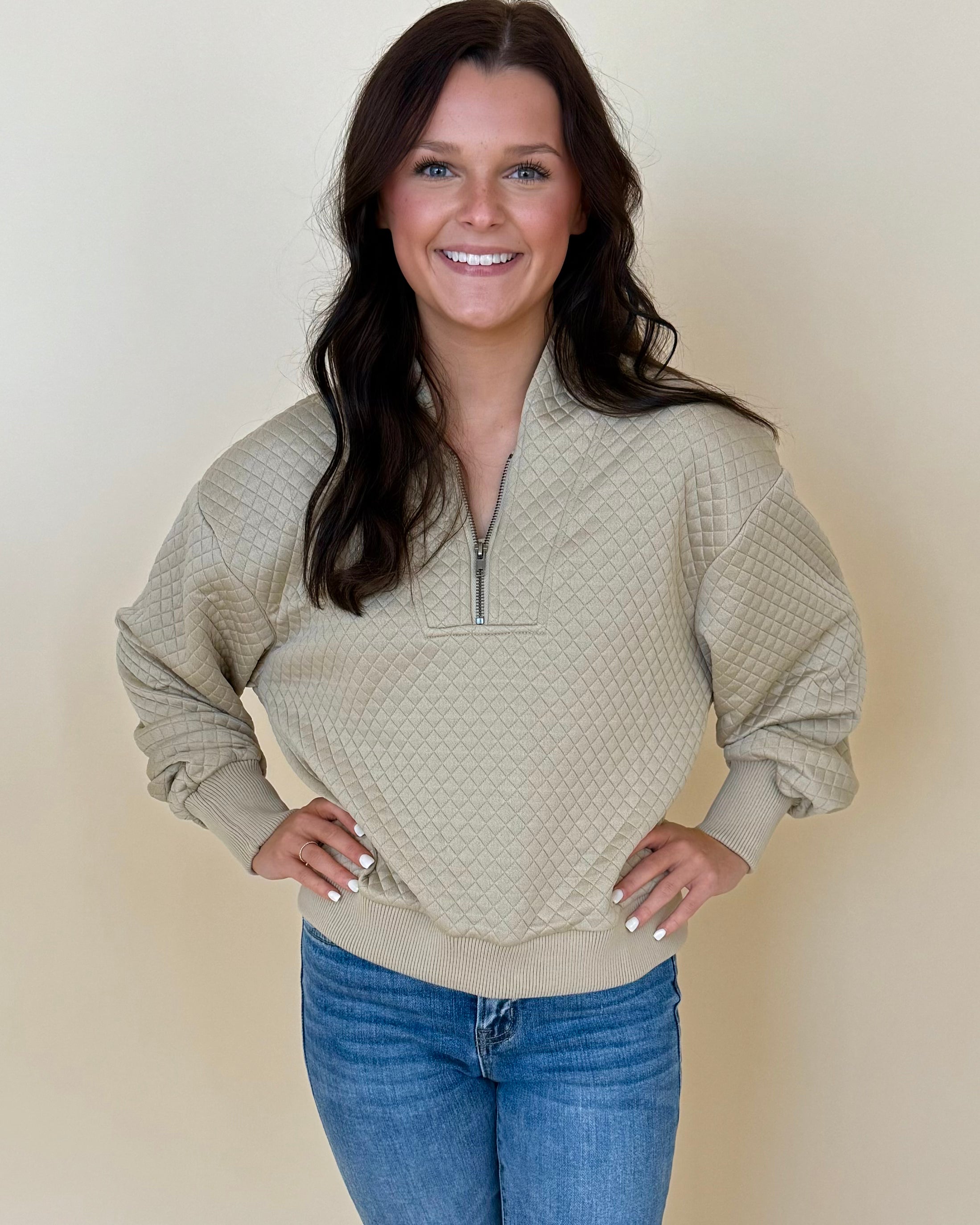 Get Closer Tan Quilted Pullover-Shop-Womens-Boutique-Clothing