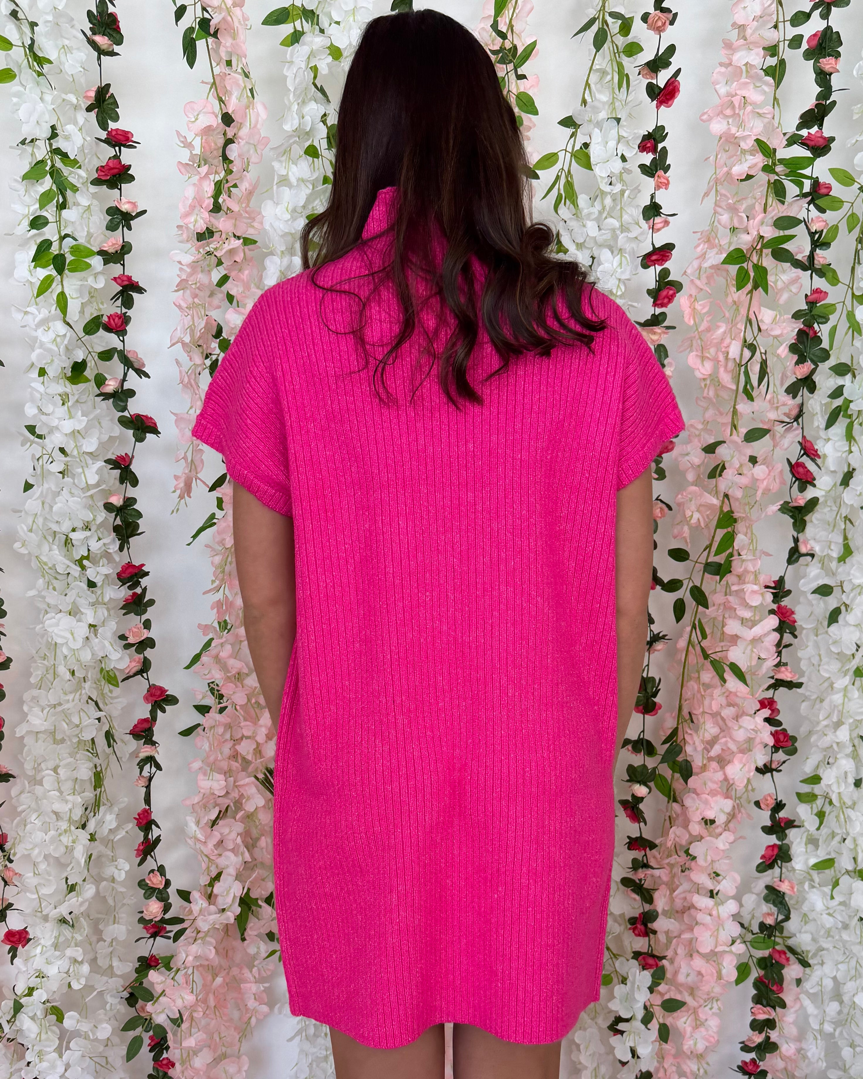 Wrapped Around Hot Pink Sweater Dress-Shop-Womens-Boutique-Clothing