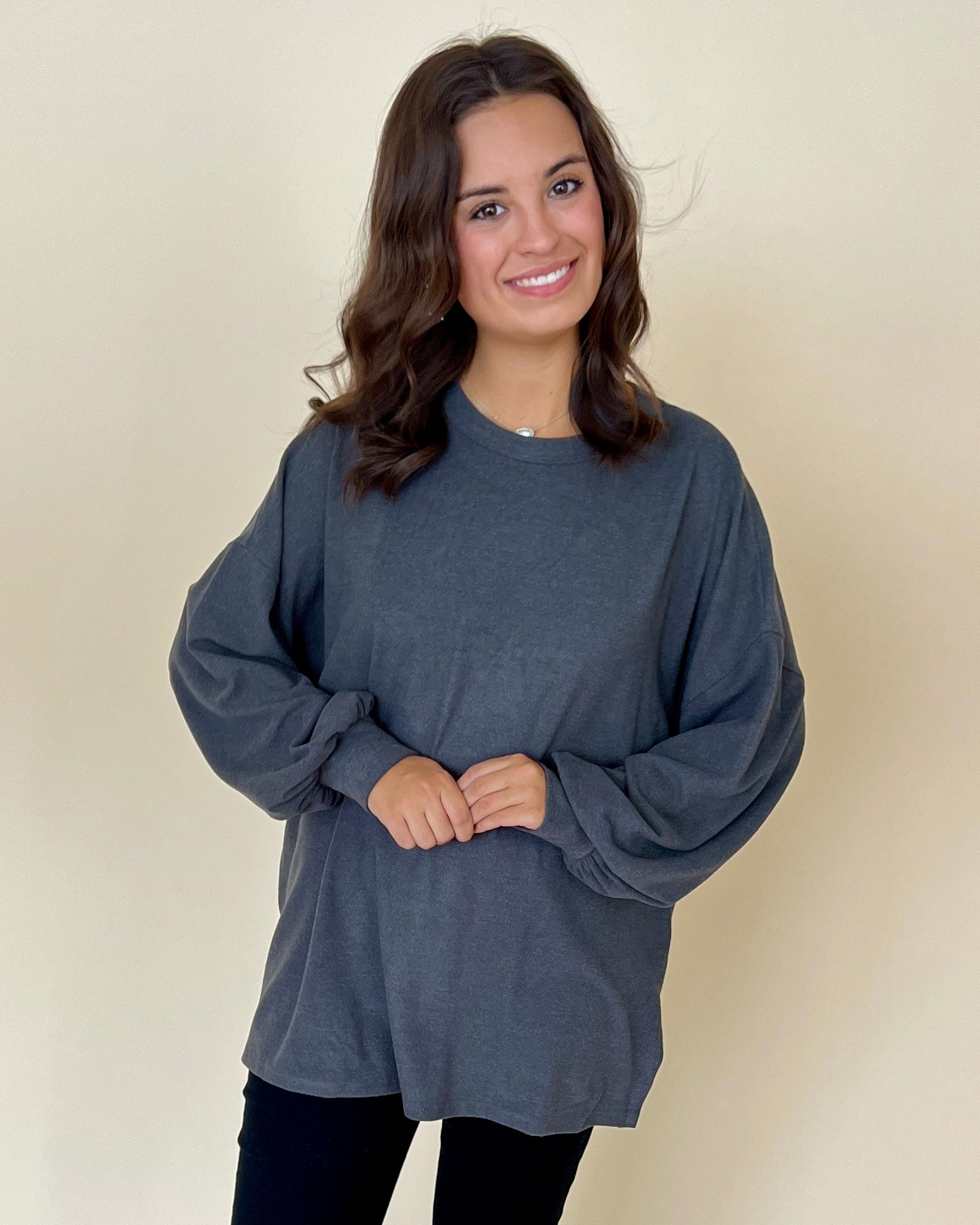 In My Feelings Charcoal Ribbed Oversized Top-Shop-Womens-Boutique-Clothing