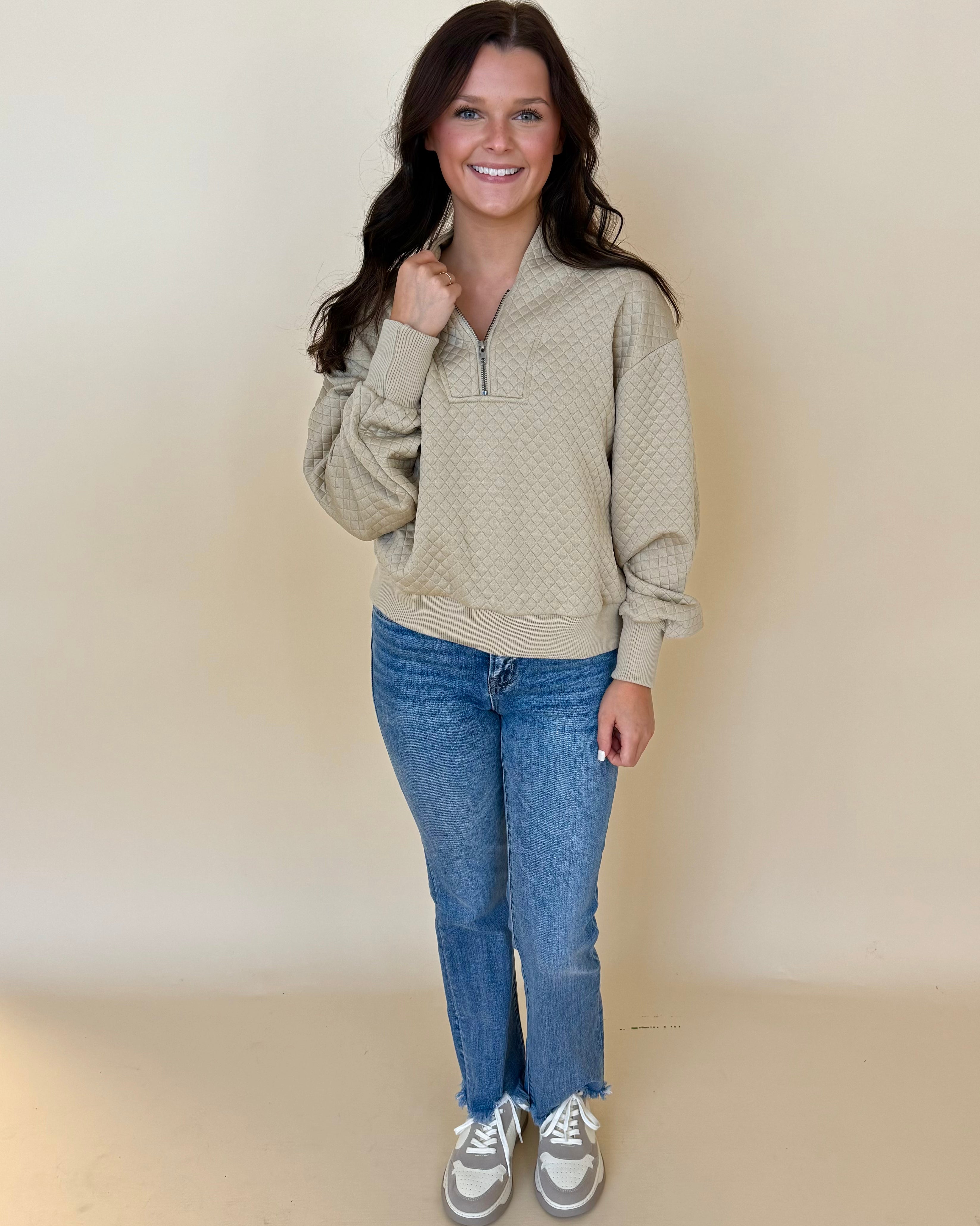 Get Closer Tan Quilted Pullover-Shop-Womens-Boutique-Clothing