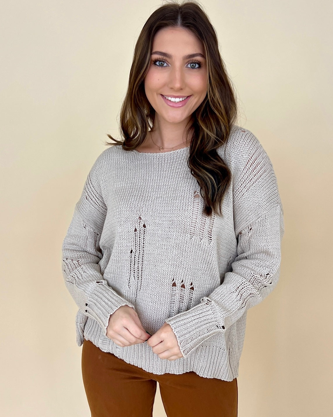 Countless Times Oatmeal Distressed Sweater-Shop-Womens-Boutique-Clothing