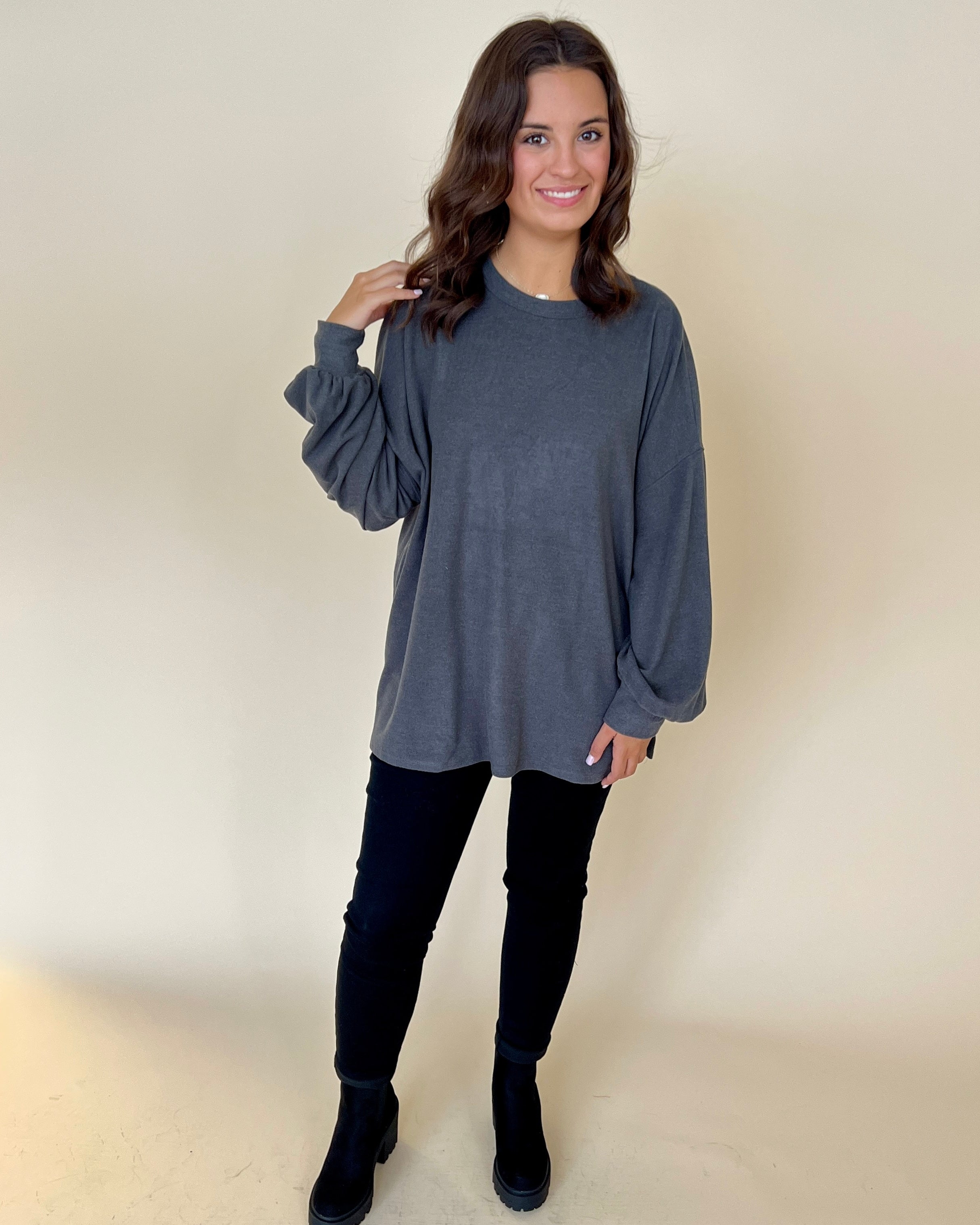 In My Feelings Charcoal Ribbed Oversized Top-Shop-Womens-Boutique-Clothing