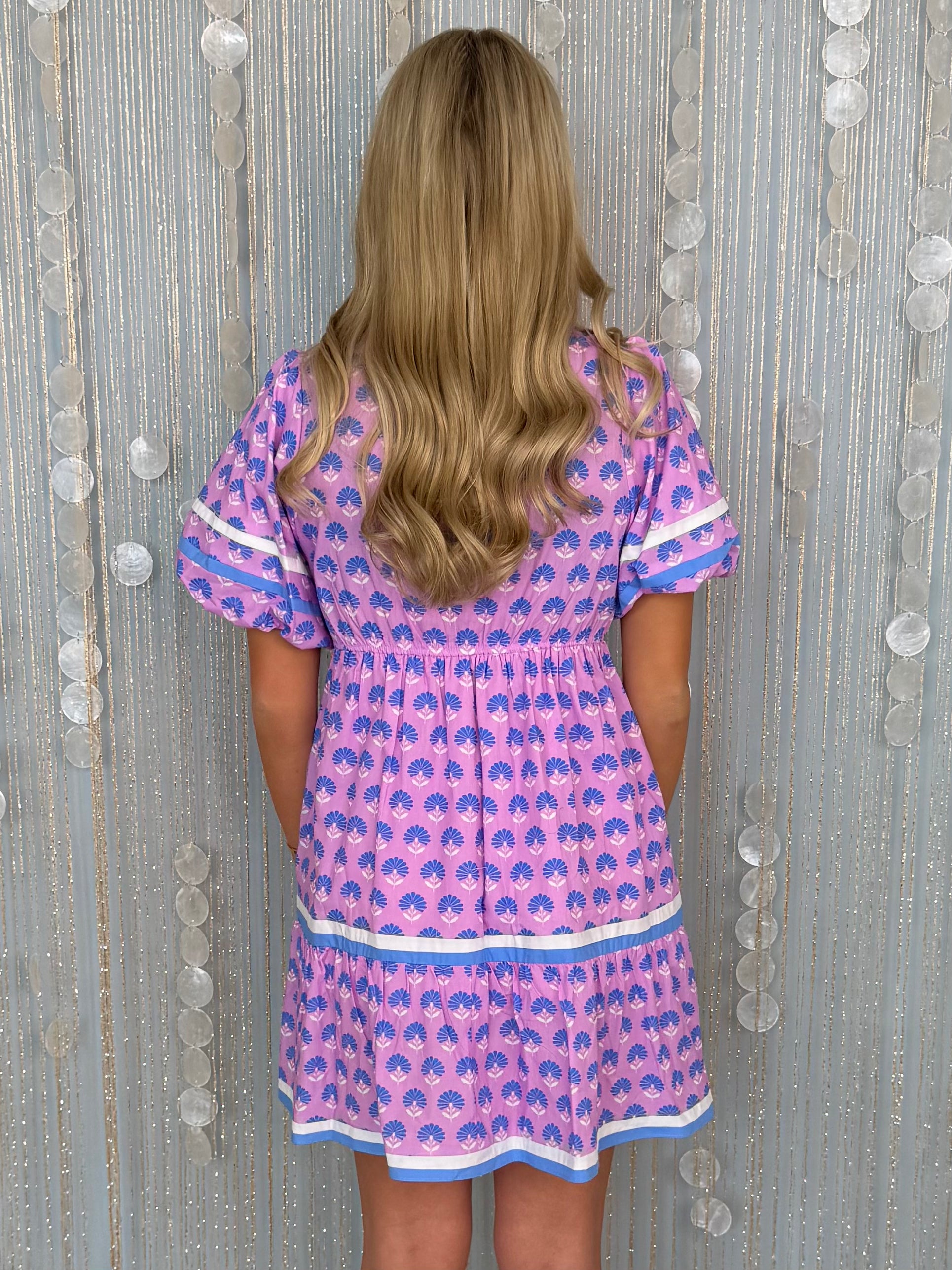 Don't Be Shy Orchid Floral V Neck Tiered Dress-Shop-Womens-Boutique-Clothing