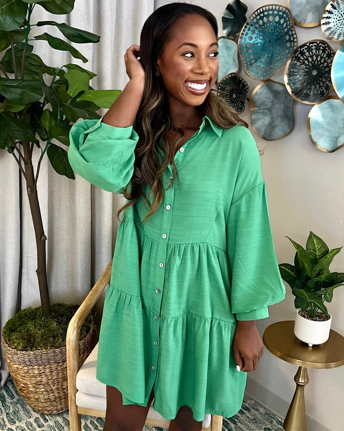 The Best Kelly Green Button Down Dress-Shop-Womens-Boutique-Clothing