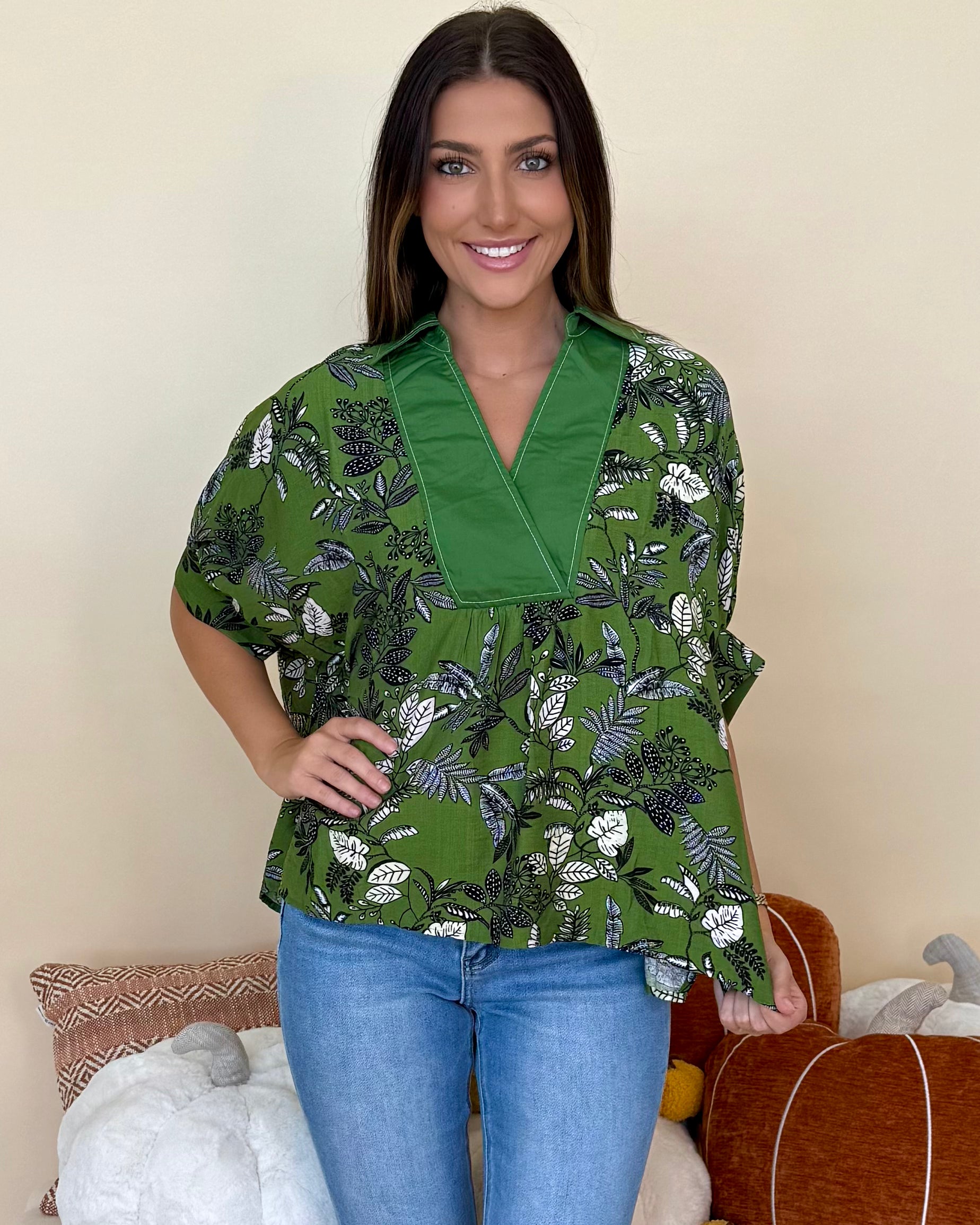 Looks Like Love Olive Botanical Dolman Top-Shop-Womens-Boutique-Clothing
