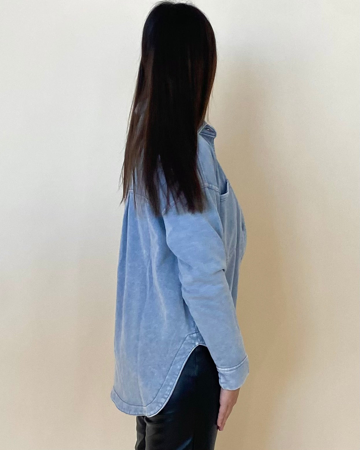 Points Back Light Chambray Collared Top-Shop-Womens-Boutique-Clothing