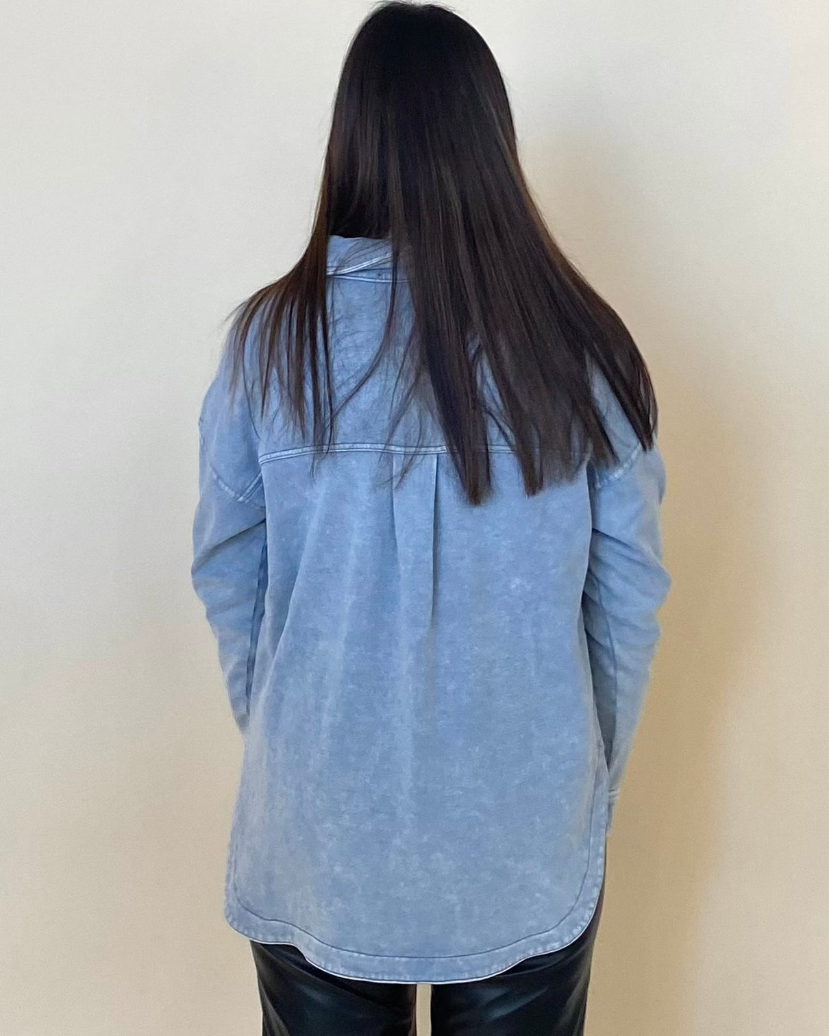 Points Back Light Chambray Collared Top-Shop-Womens-Boutique-Clothing