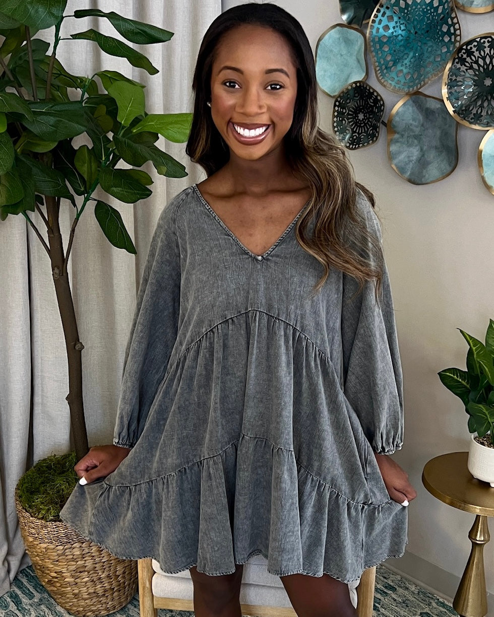 Happy Times Shadow Washed Tiered Dress-Shop-Womens-Boutique-Clothing