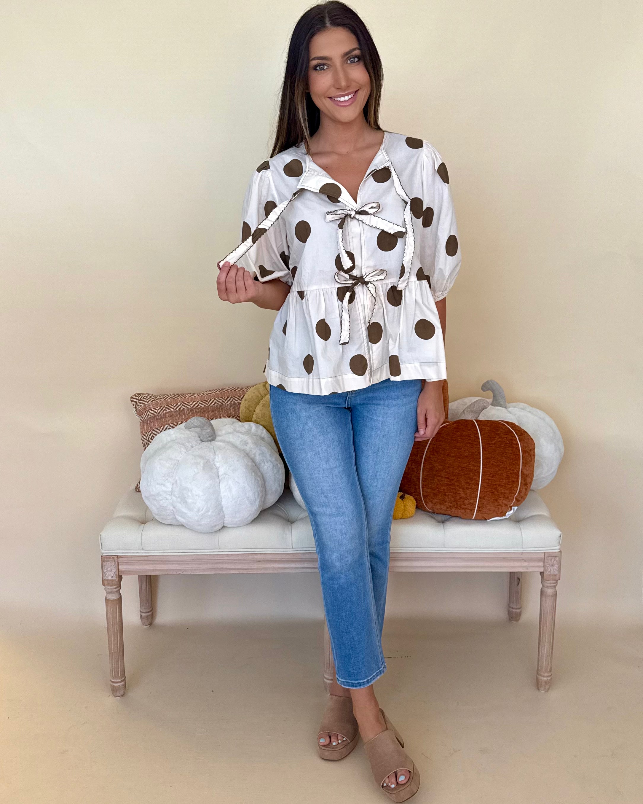 Blissful Smile Brown Polkadot Bow Top-Shop-Womens-Boutique-Clothing