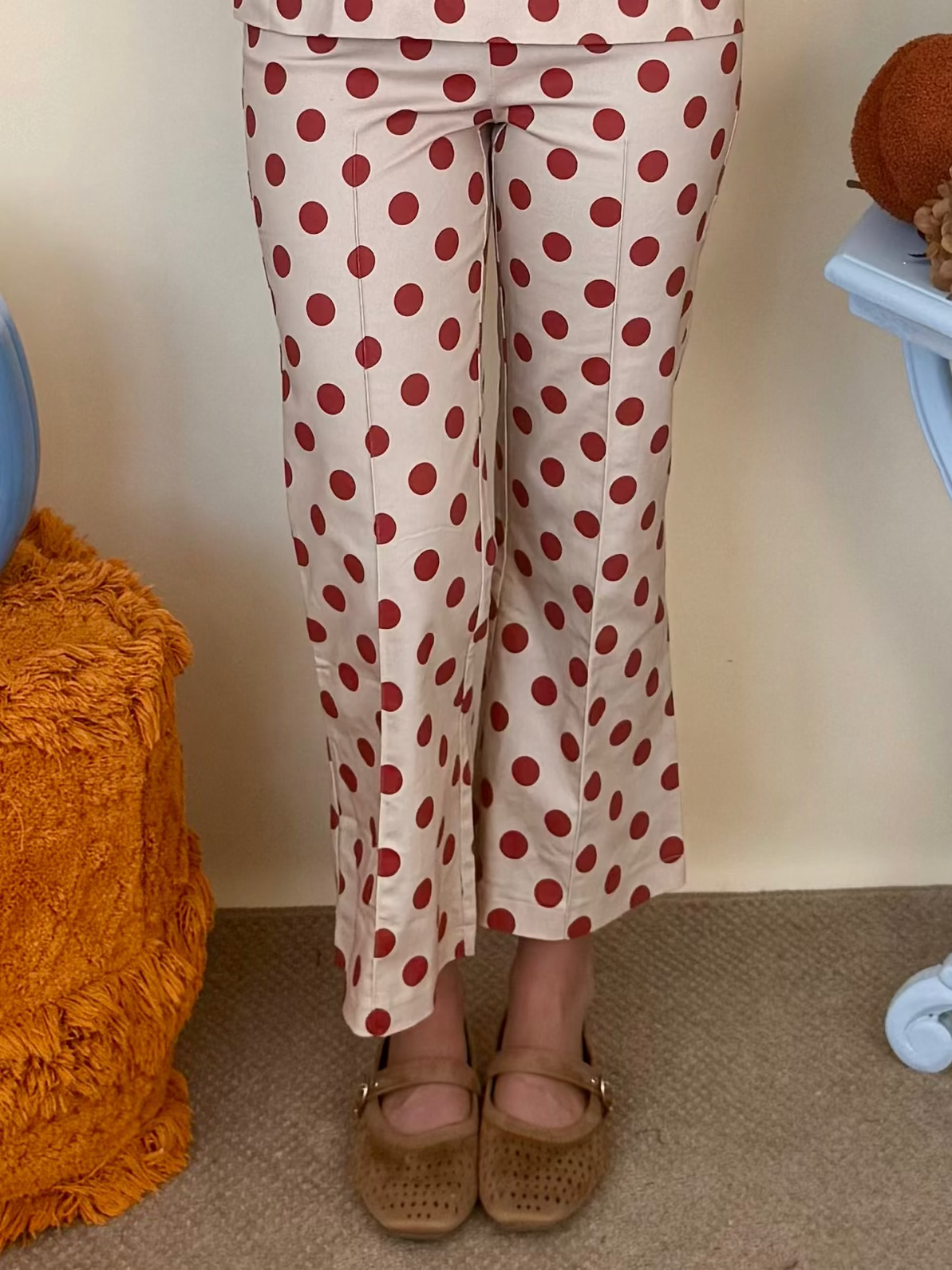 A Beautiful Place Beige Polka Dot High Waist Stretch Flare Crop Pants-Shop-Womens-Boutique-Clothing