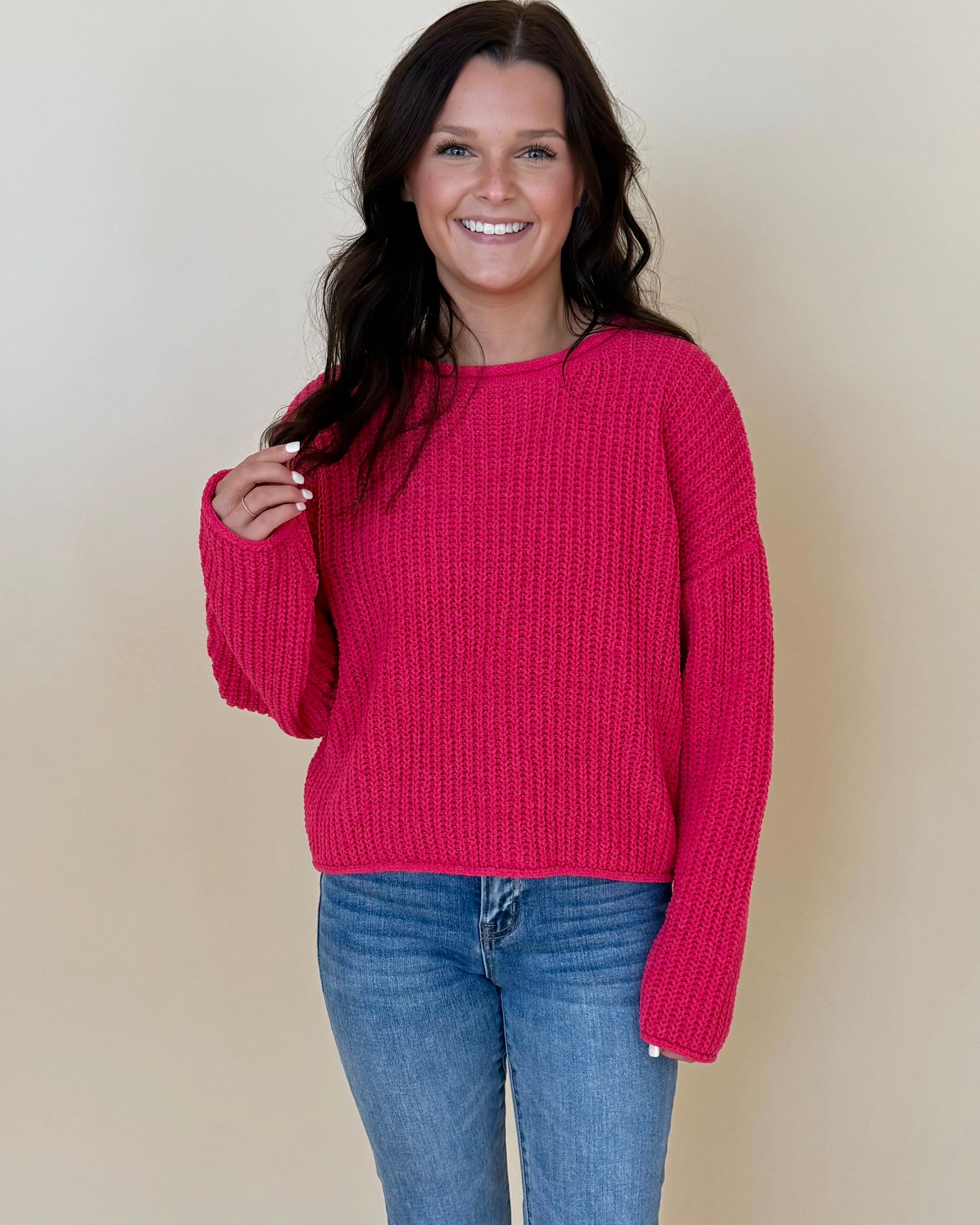 Enough Said Raspberry Rolled Sweater-Shop-Womens-Boutique-Clothing