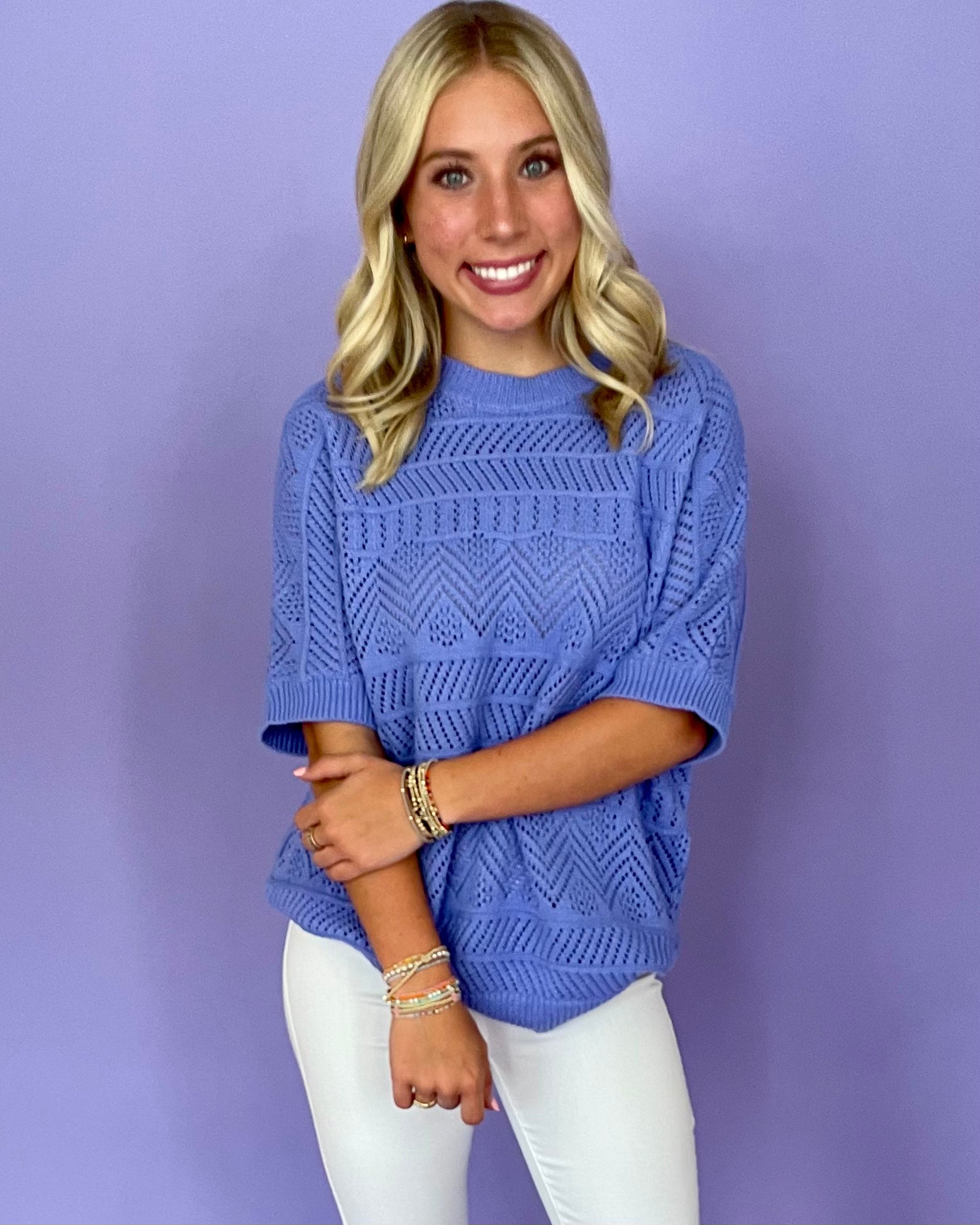 Know Better Periwinkle Crochet Sweater-Shop-Womens-Boutique-Clothing