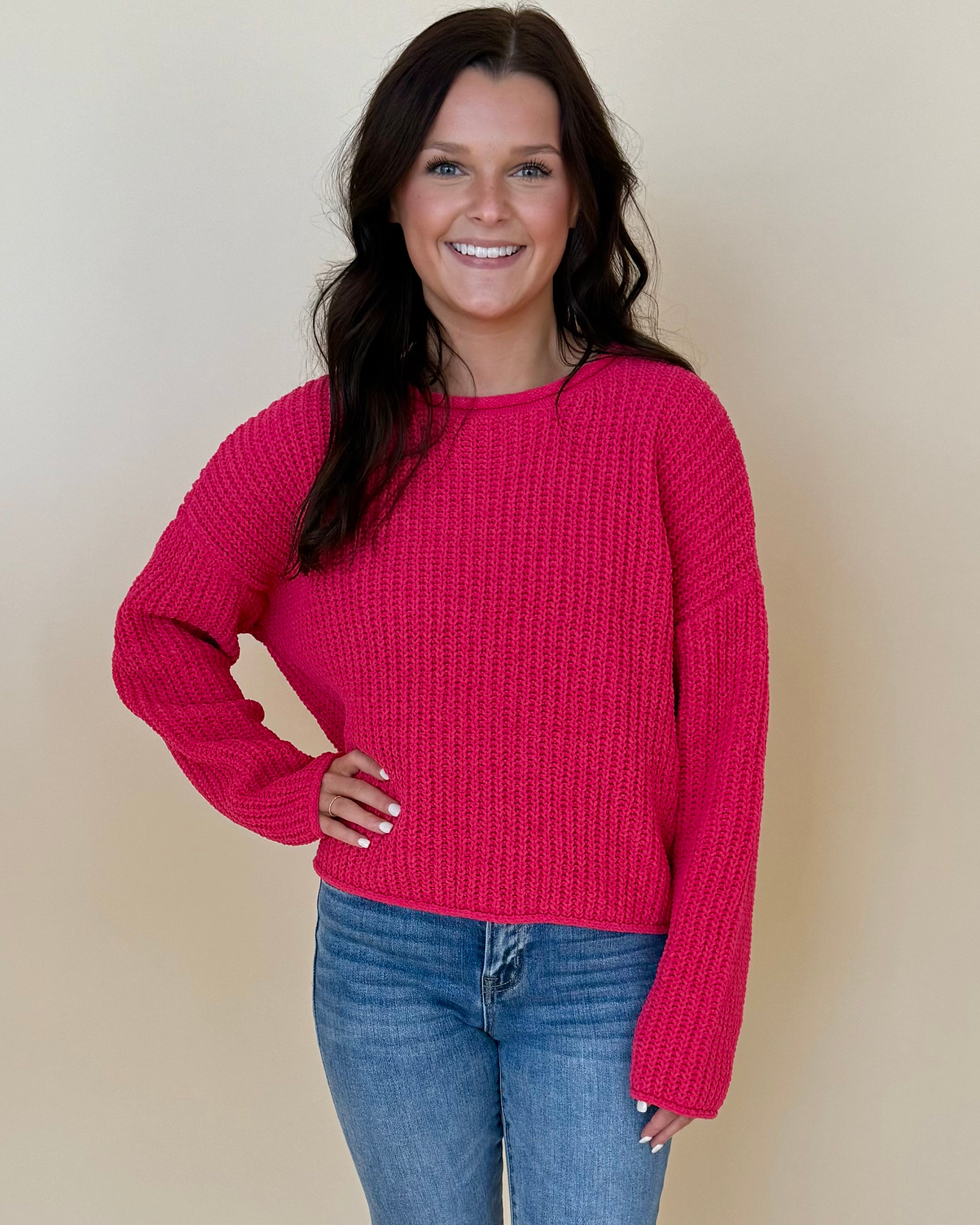 Enough Said Raspberry Rolled Sweater-Shop-Womens-Boutique-Clothing