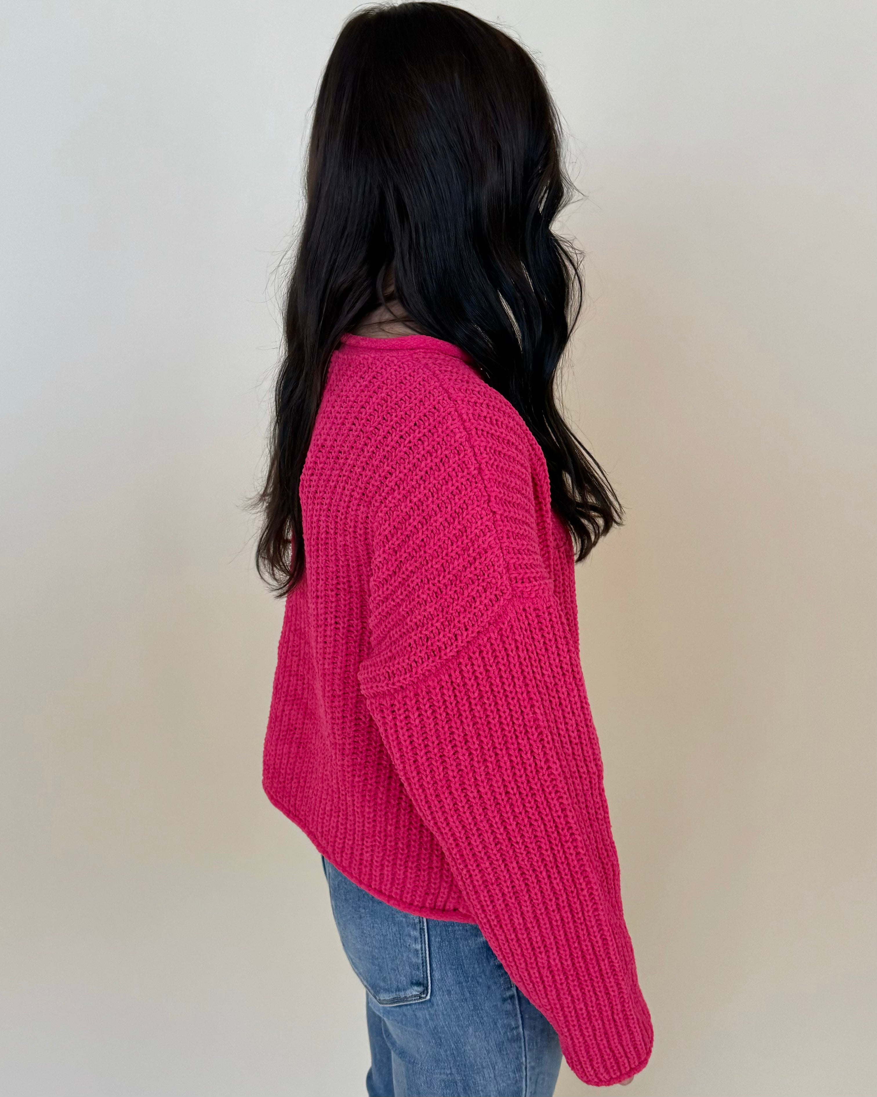 Enough Said Raspberry Rolled Sweater-Shop-Womens-Boutique-Clothing