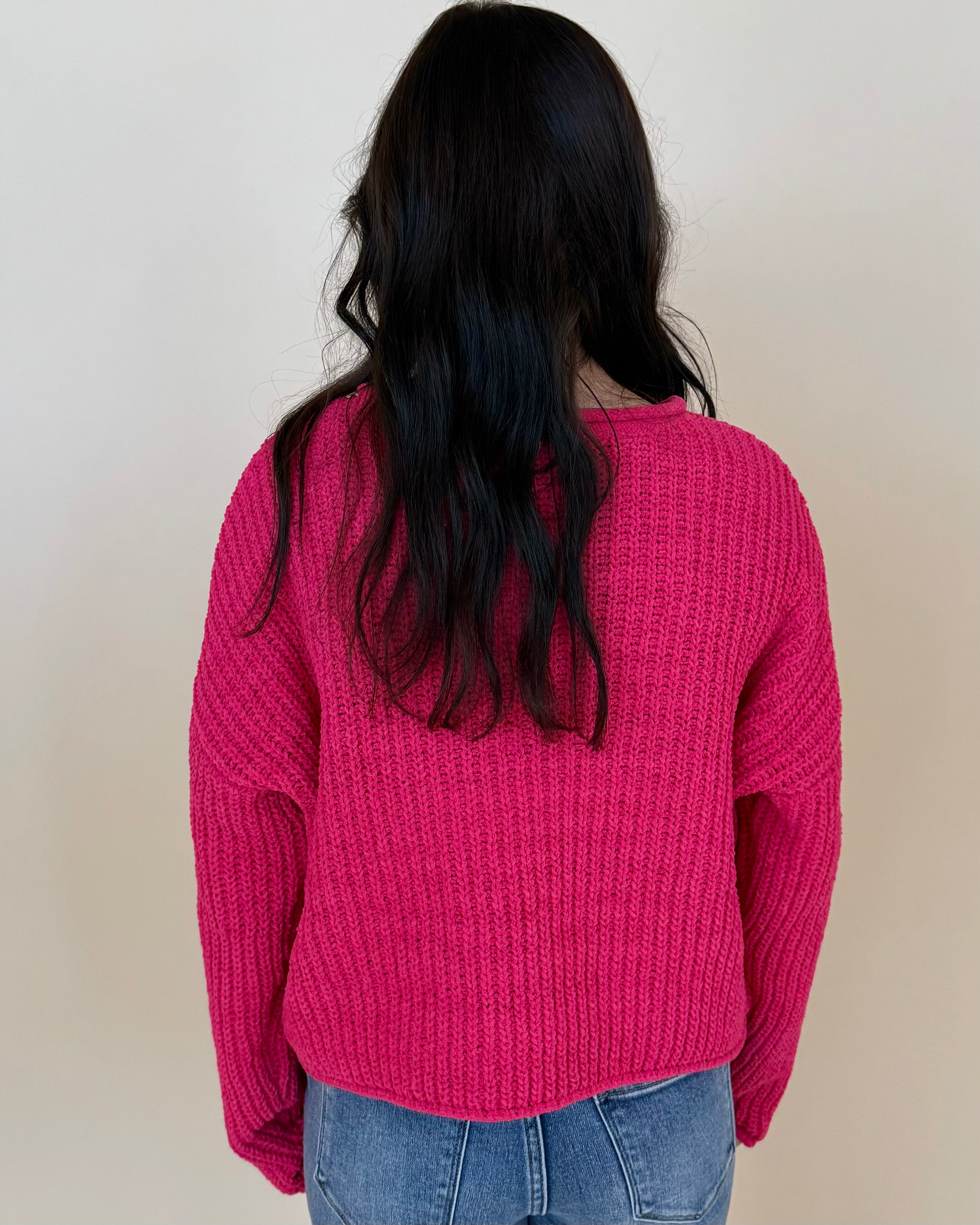 Enough Said Raspberry Rolled Sweater-Shop-Womens-Boutique-Clothing