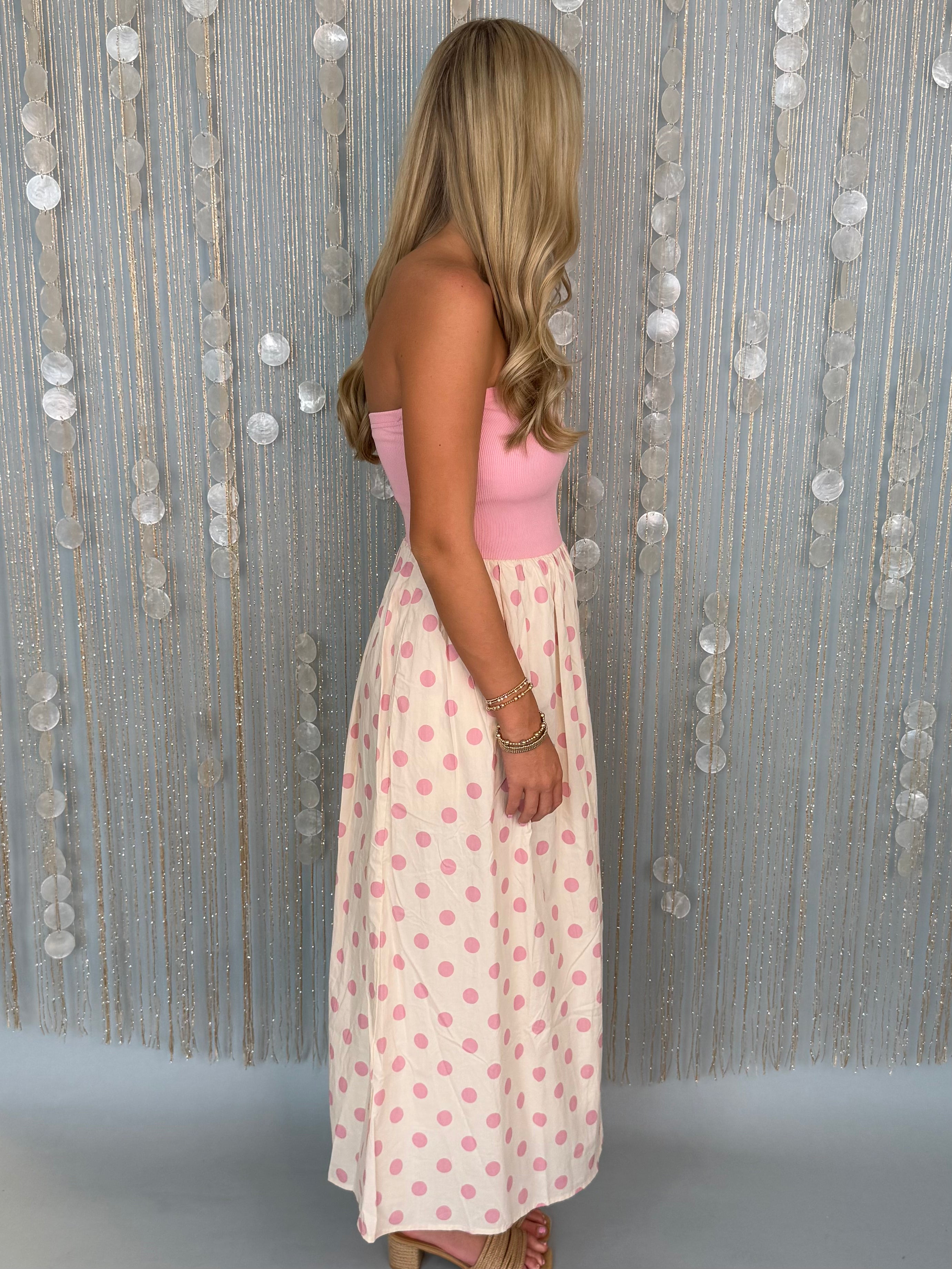 Graceful Glow Pink Polka Dot Midi Dress-Shop-Womens-Boutique-Clothing