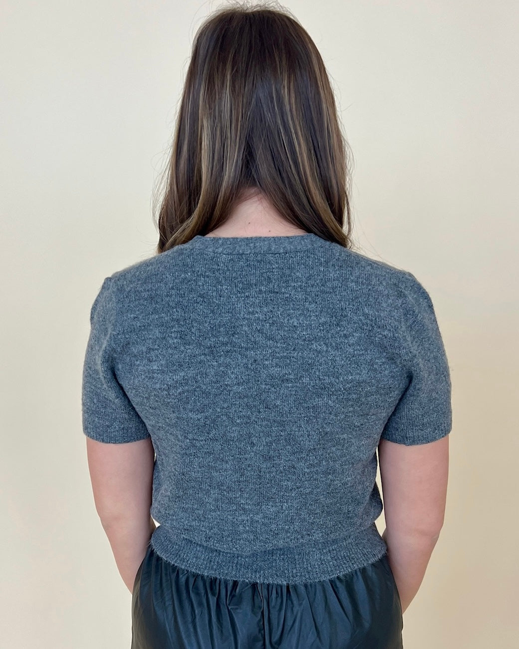 Make It Happen Grey Brushed Button Top-Shop-Womens-Boutique-Clothing