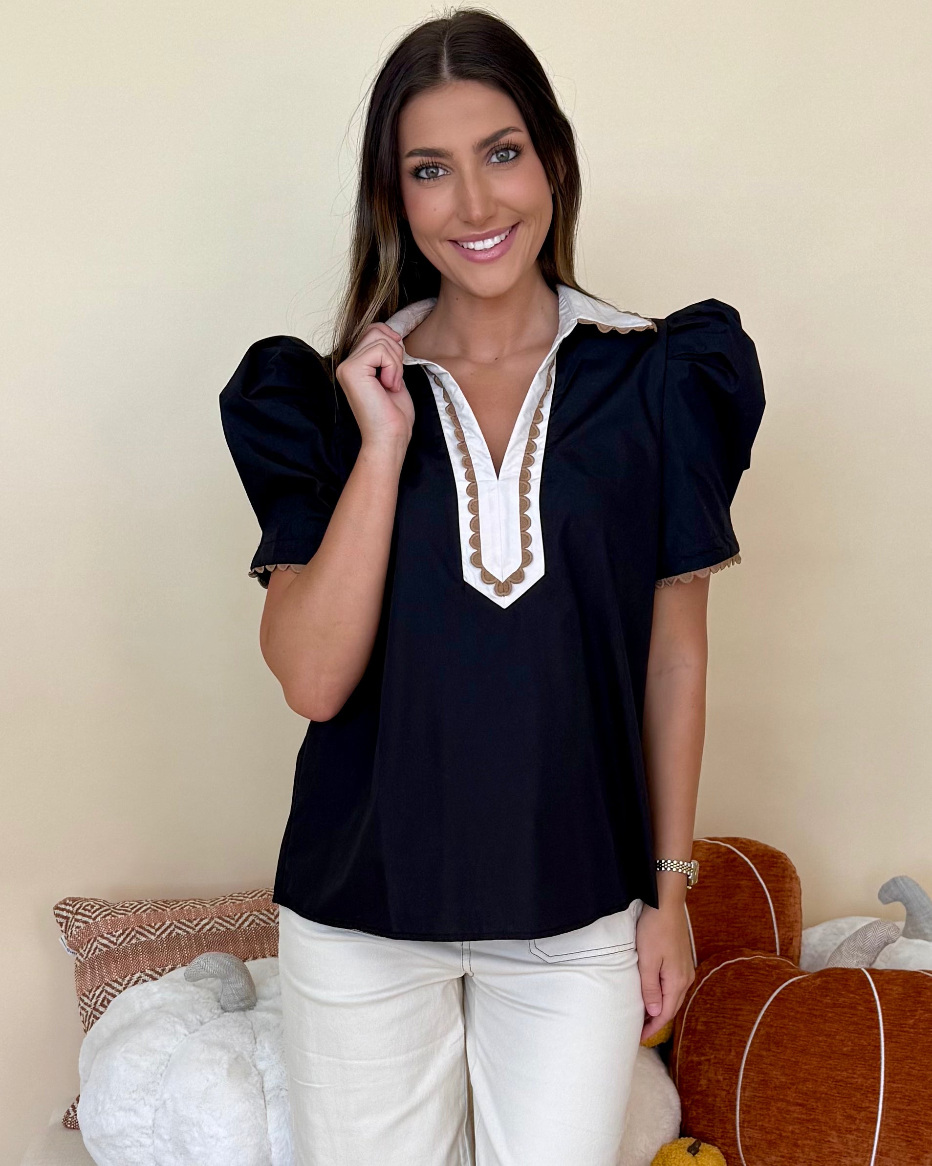 Better Together Black Scallop Yoke Top-Shop-Womens-Boutique-Clothing