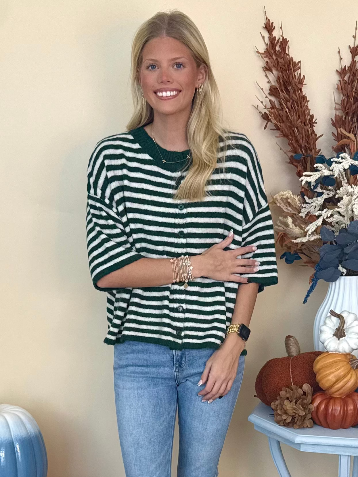 Thoughtfully Made Hunter Striped Short Sleeve Knit Cardigan-Shop-Womens-Boutique-Clothing