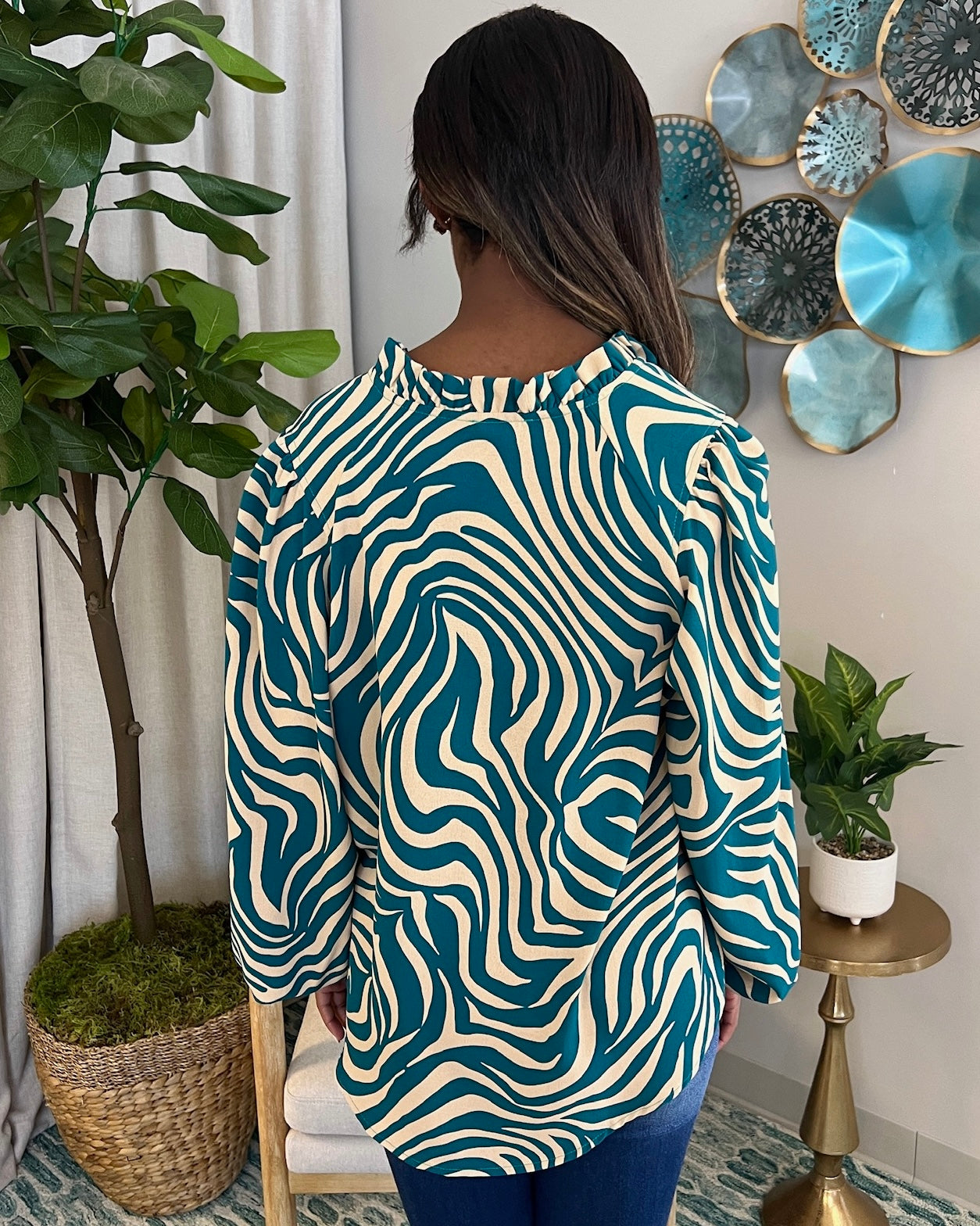 Too Divine Teal/Taupe Zebra Print Top-Shop-Womens-Boutique-Clothing