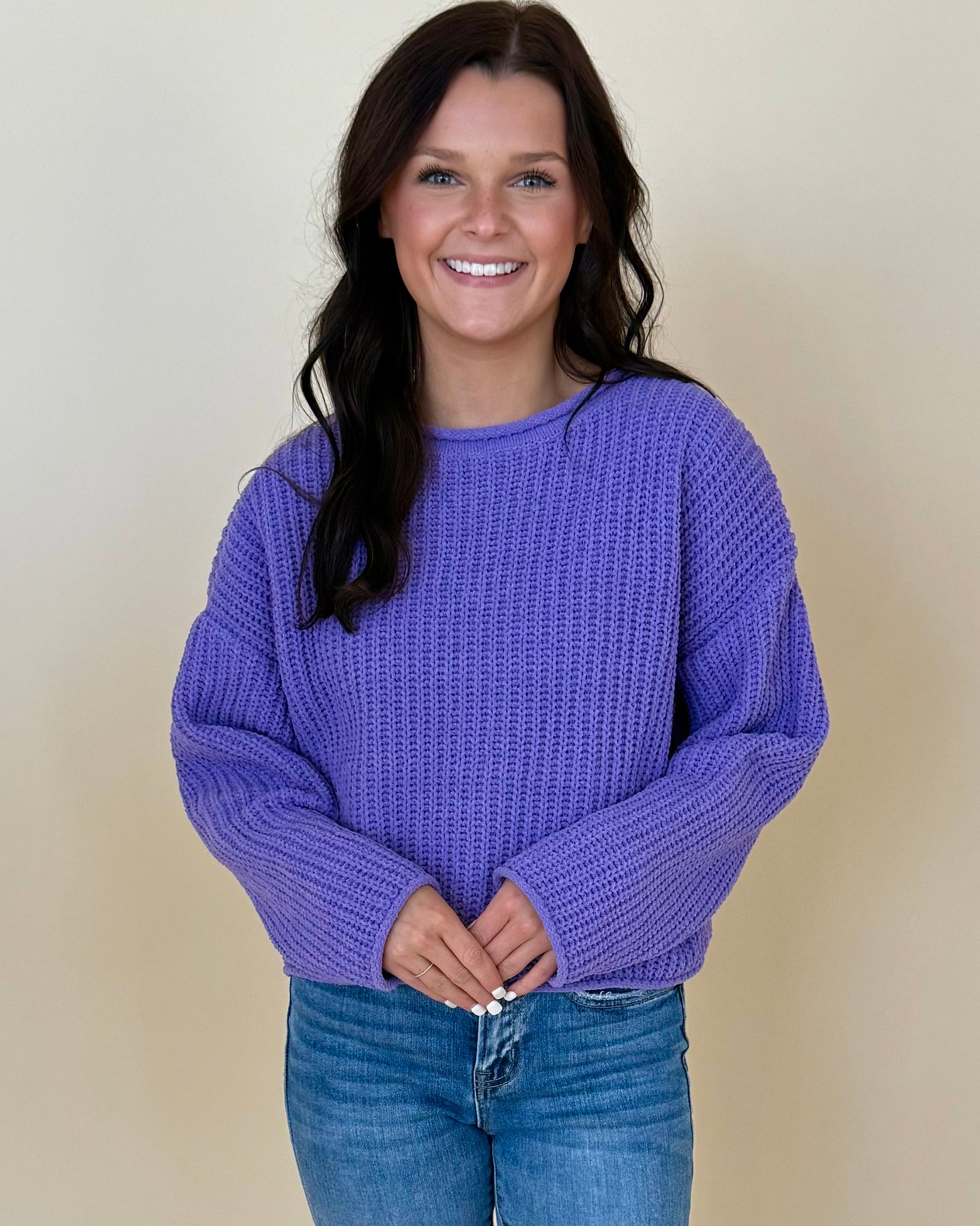 Enough Said Lavender Rolled Sweater-Shop-Womens-Boutique-Clothing