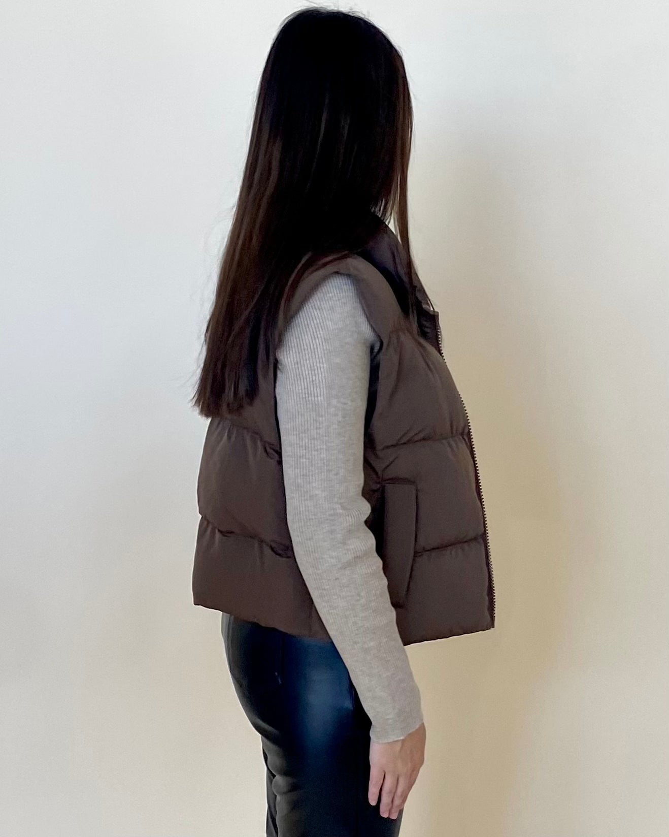 Modern Days Chocolate Cropped Puffer Vest-Shop-Womens-Boutique-Clothing