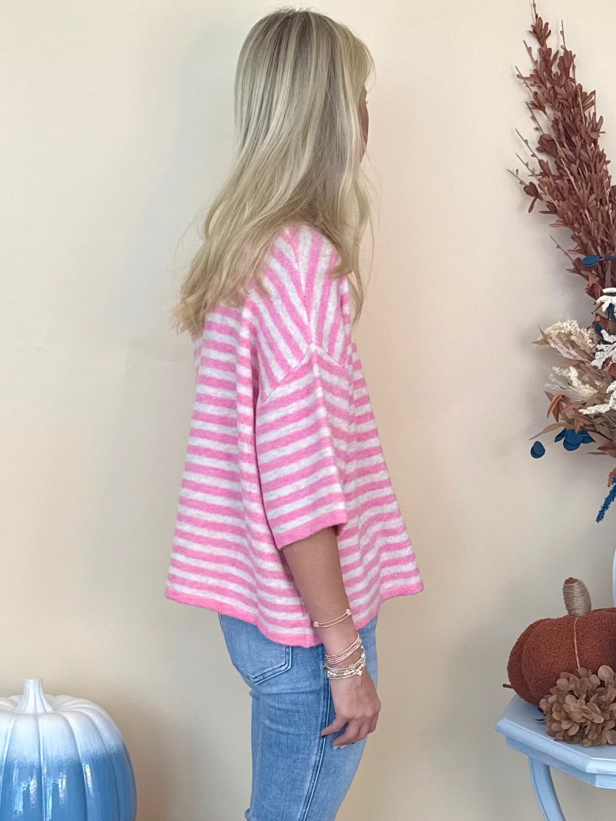 Thoughtfully Made Candy Pink Striped Short Sleeve Knit Cardigan-Shop-Womens-Boutique-Clothing