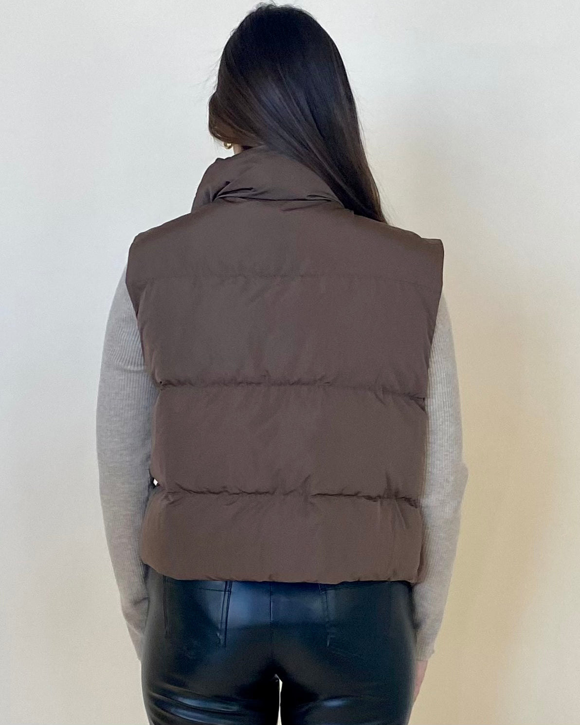 Modern Days Chocolate Cropped Puffer Vest-Shop-Womens-Boutique-Clothing